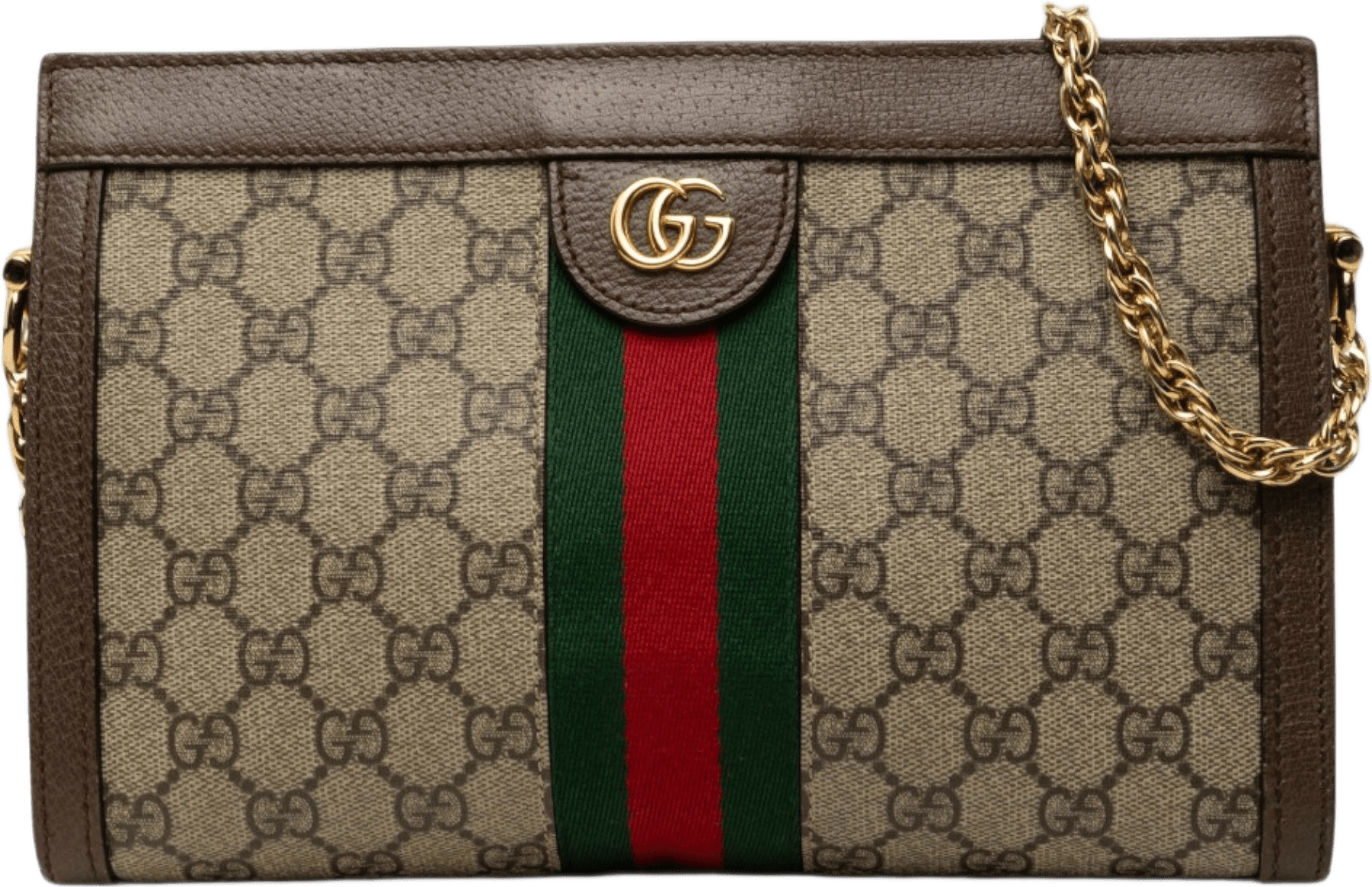 Gucci Small Gg Supreme Web Ophidia Chain Crossbody, från Luxclusif, i färgen beige.