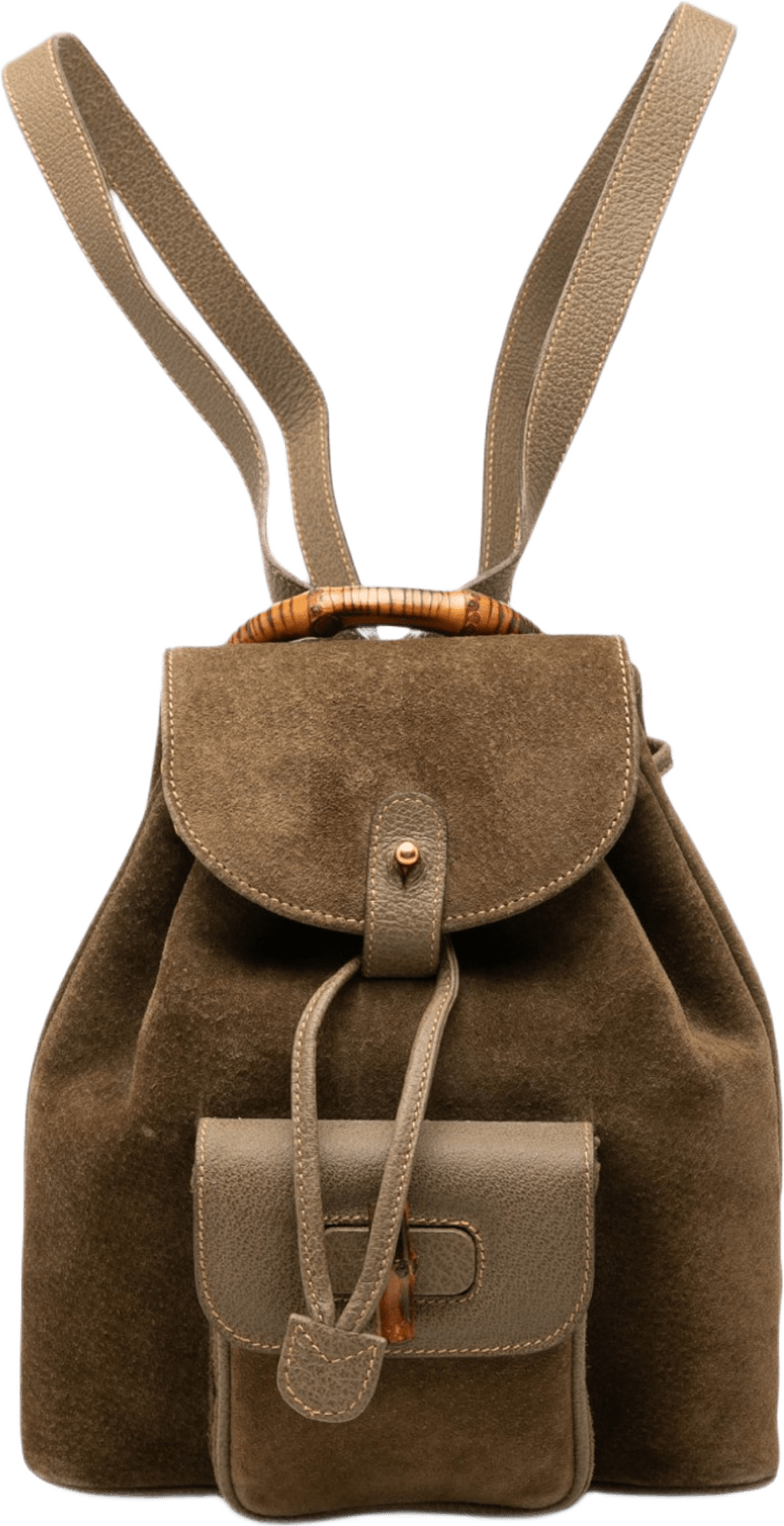 Gucci Suede Bamboo Backpack, från Luxclusif, i färgen brun.