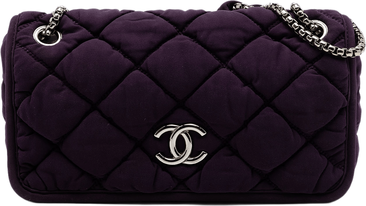 Chanel Small Quilted Nylon Bubble Flap, från Luxclusif, i färgen violet.