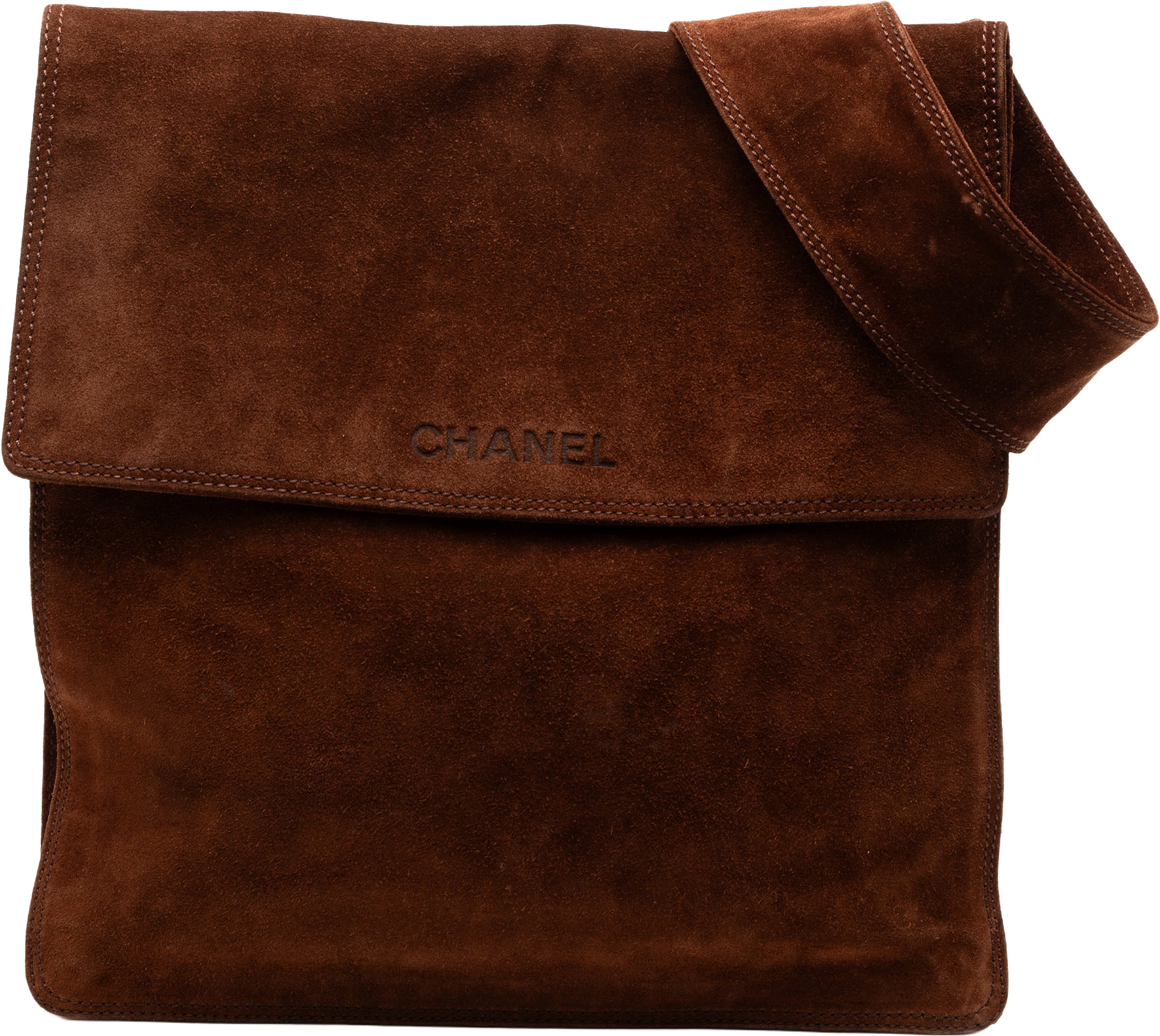 Chanel Suede Crossbody, från Luxclusif, i färgen dark brown.