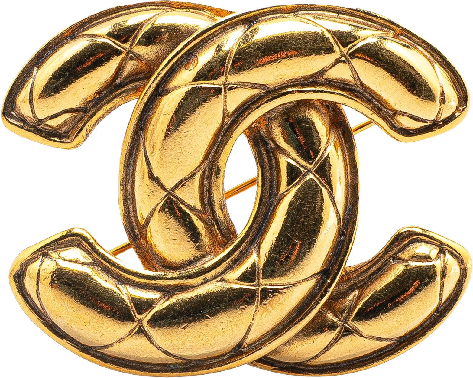 Chanel Gold Plated Cc Quilted Brooch, från Luxclusif, i färgen gold.