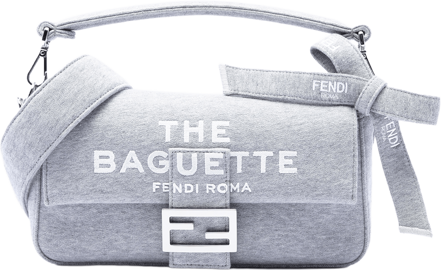 Fendi Marc Jacobs Medium Jersey Logo Baguette Satchel, från Luxclusif, i färgen grå.