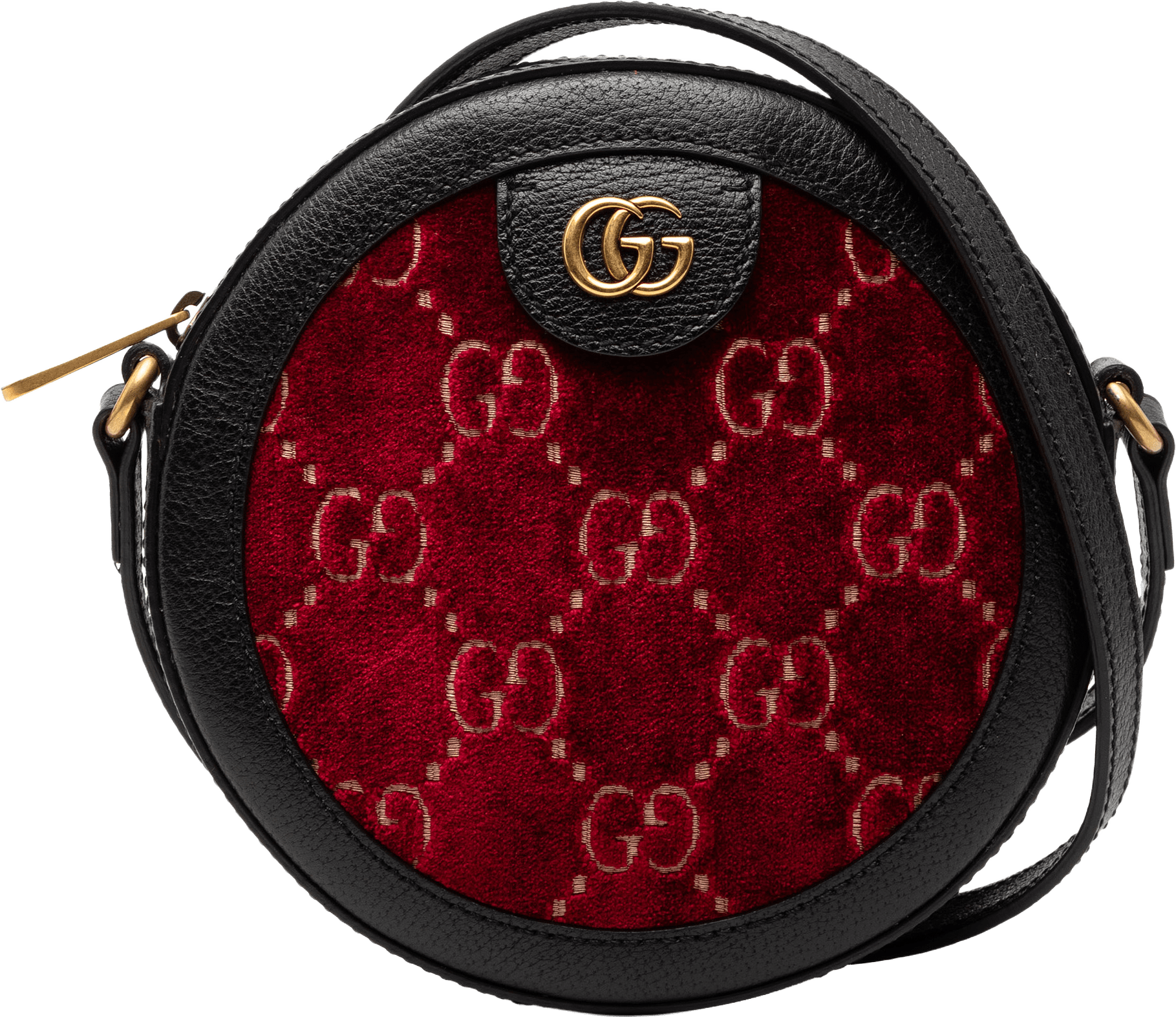 Gucci Gg Marmont Velvet Round Crossbody, från Luxclusif, i färgen red.