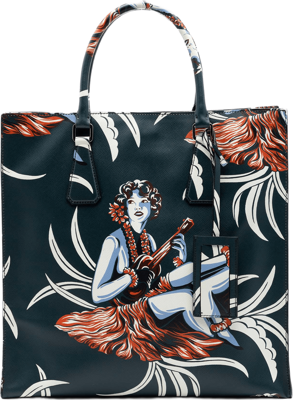Prada Saffiano Hawaiian Print Tote, från Luxclusif, i färgen grön.