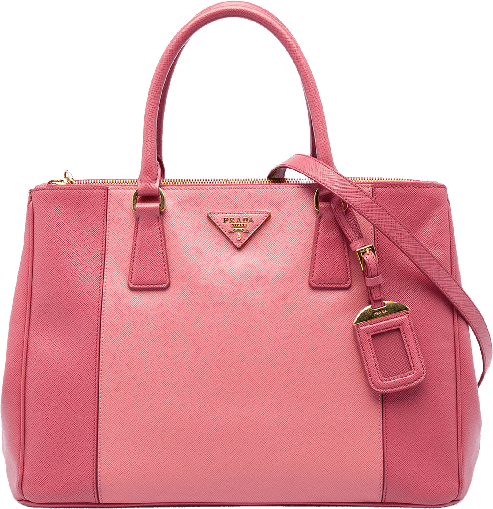 Prada Medium Bicolor Saffiano Lux Galleria Double Zip Satchel, från Luxclusif, i färgen rosa.