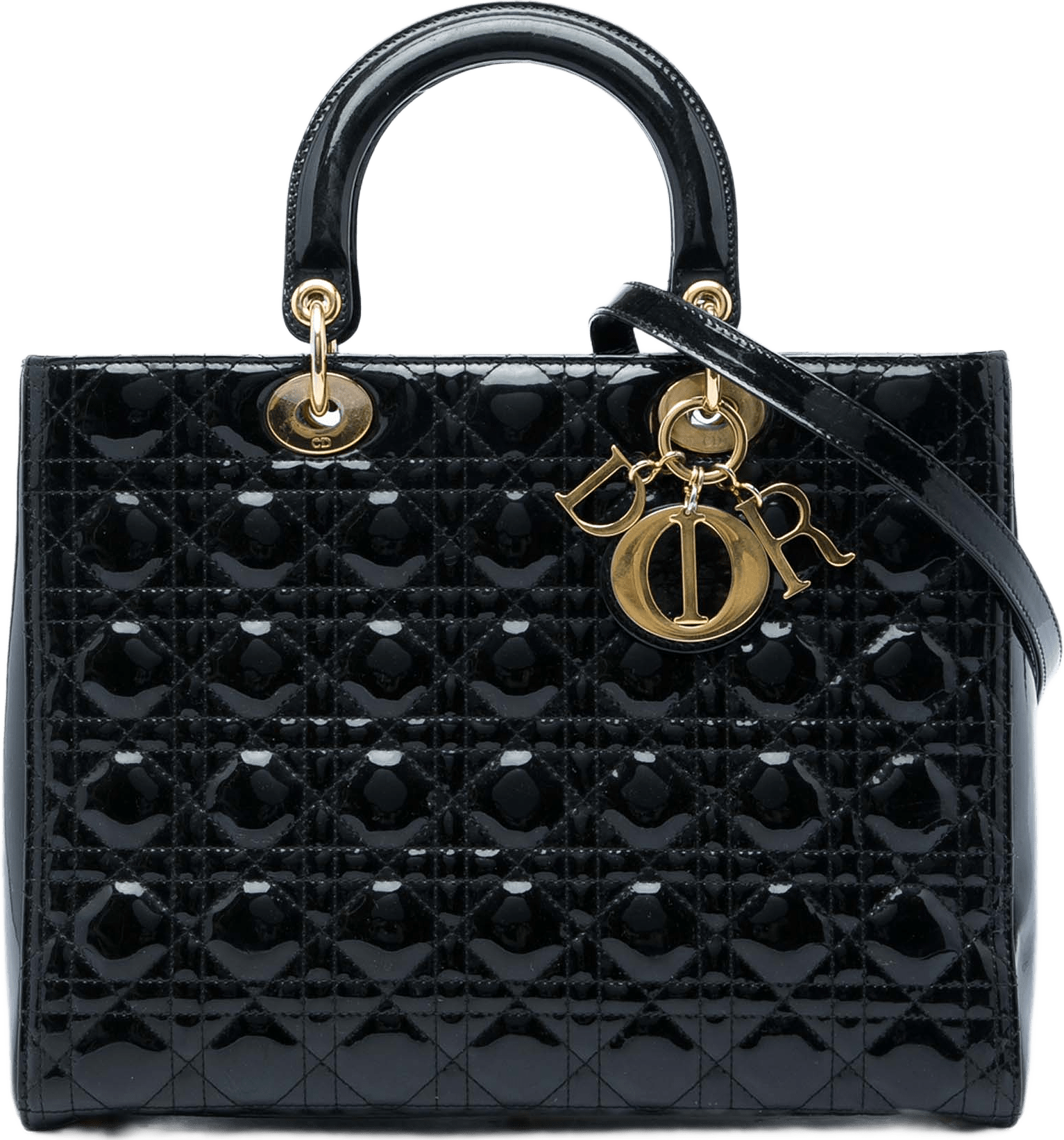 Dior Large Patent Cannage Lady Dior, från Luxclusif, i färgen svart.