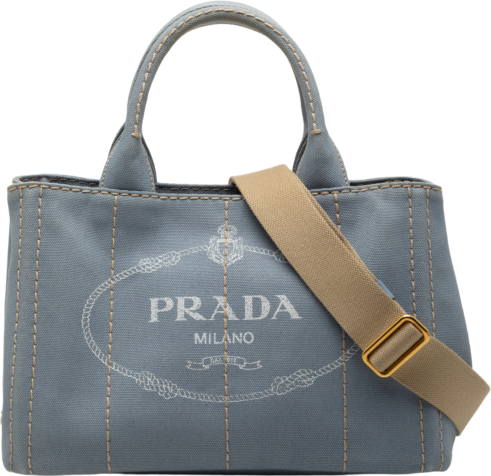 Prada Small Canvas Canapa Logo Satchel, från Luxclusif, i färgen light blue.