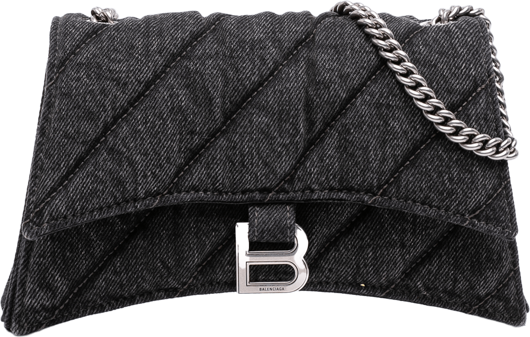 Balenciaga Xs Denim Crush Chain Crossbody, från Luxclusif, i färgen dark gray.