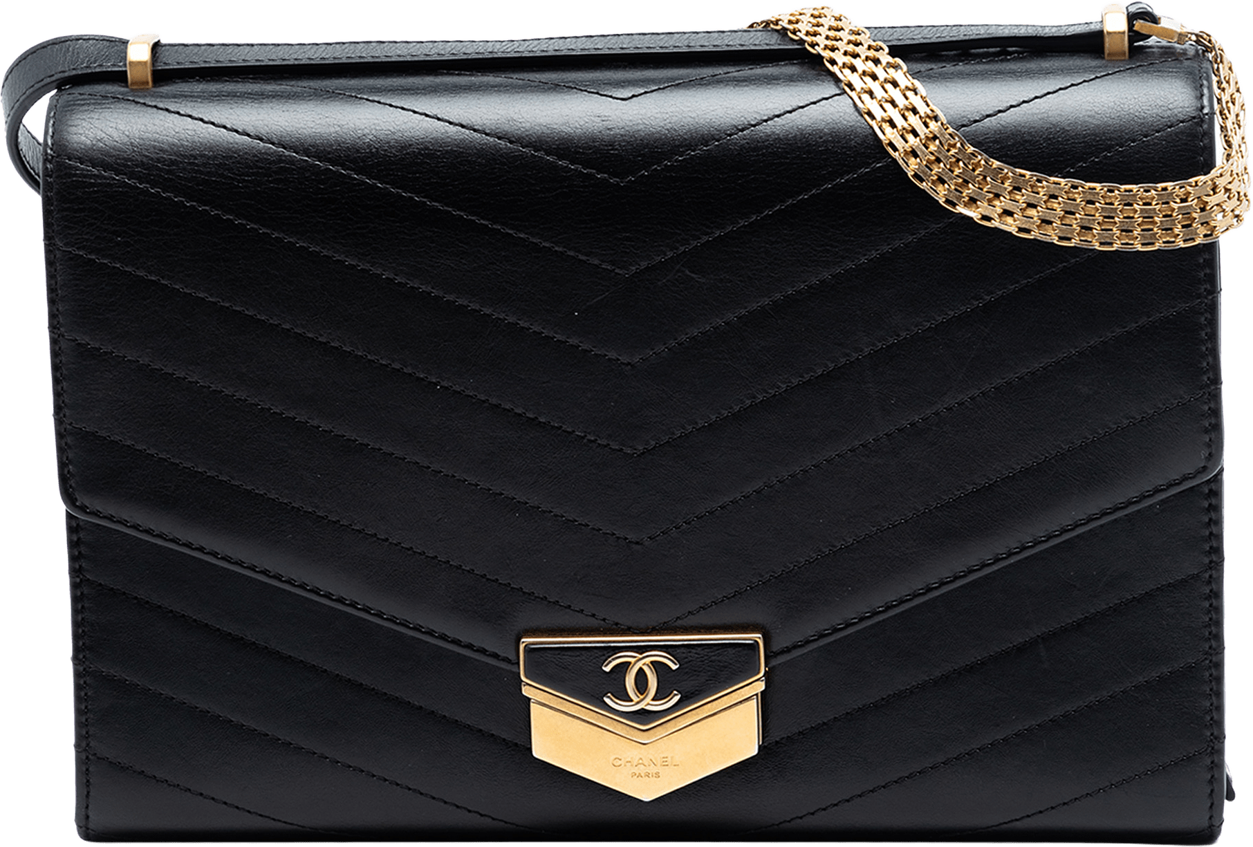 Chanel Cc Chevron Calfskin Medal Flap, från Luxclusif, i färgen black.