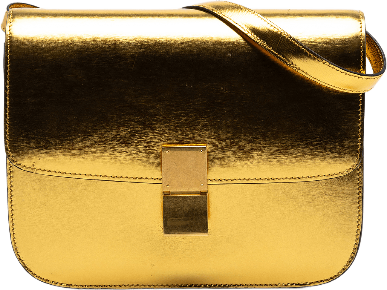 Celine Medium Calfskin Classic Box, från Luxclusif, i färgen guld.