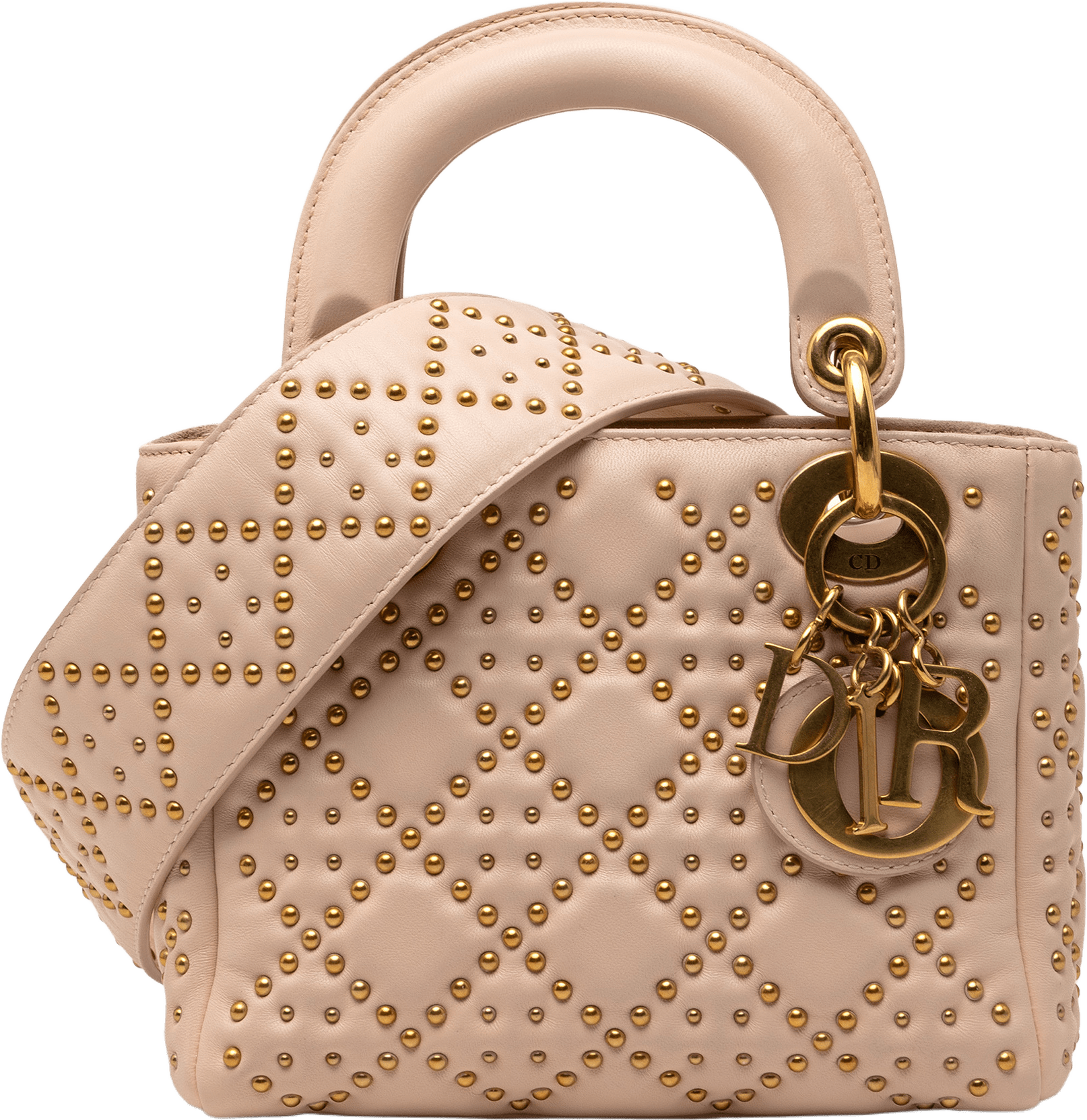 Dior Mini Lambskin Cannage Studded Supple Lady Dior, från Luxclusif, i färgen nude.