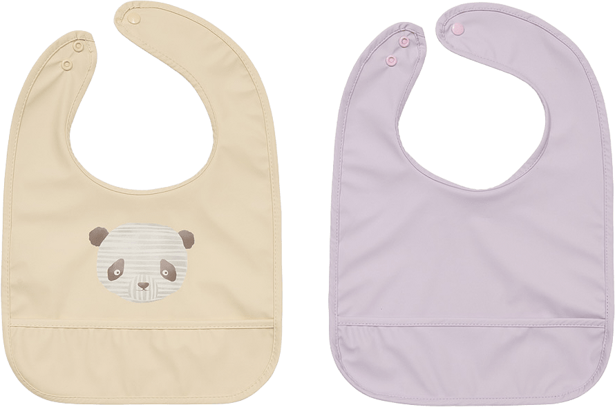 Lun Lun Panda Bib - Pack Of 2, från OYOY Mini, i färgen vanilla,lavender.