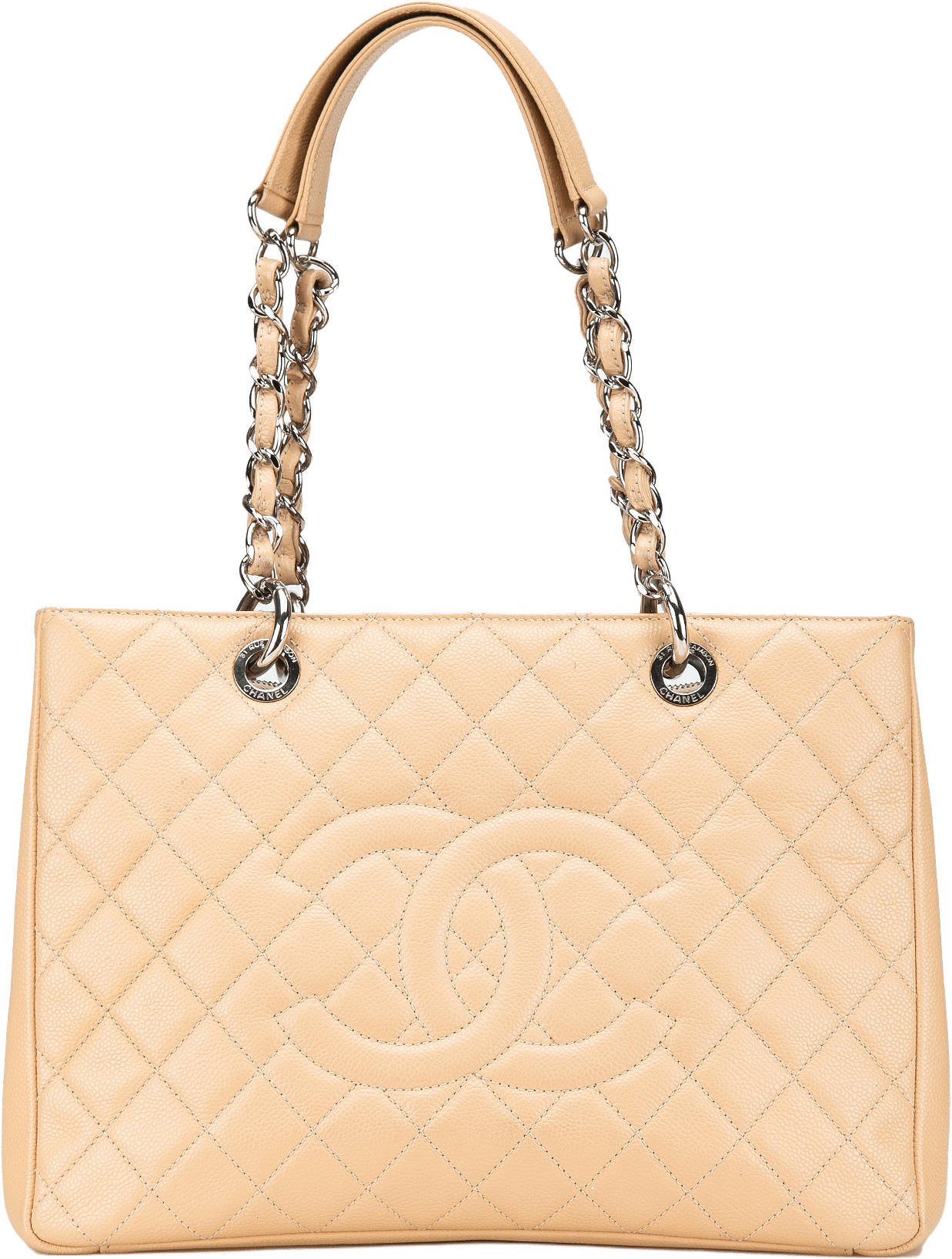 Chanel Caviar Grand Shopping Tote, från Luxclusif, i färgen light beige.
