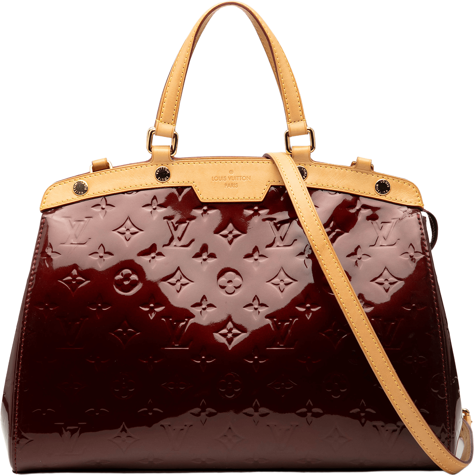 Louis Vuitton Monogram Vernis Brea Mm, från Luxclusif, i färgen bordeaux.