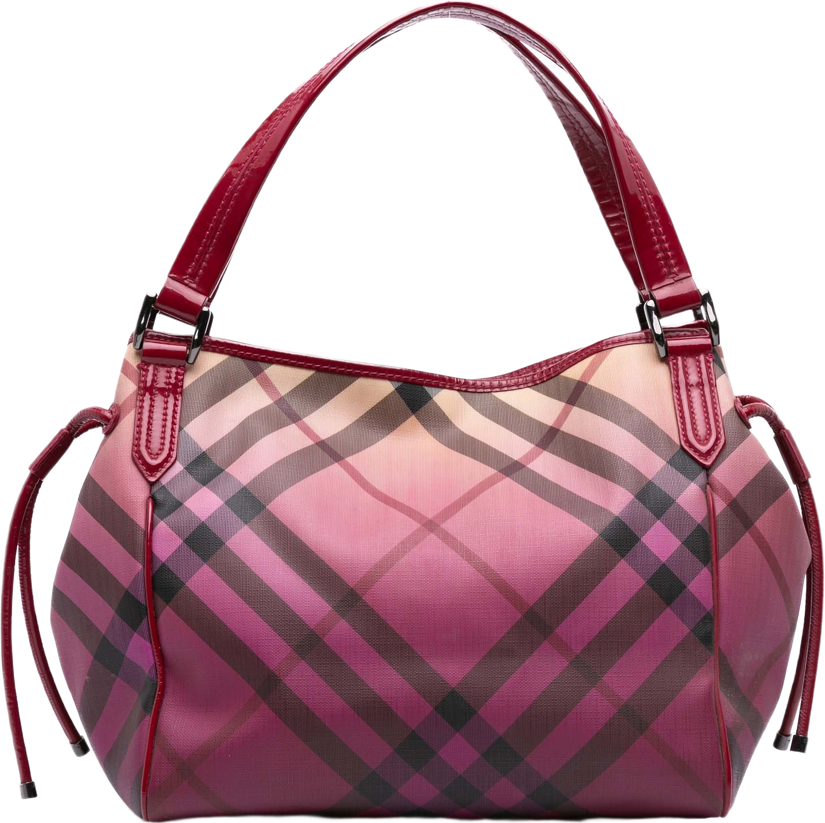 Burberry Supernova Check Coated Canvas Bilmore Tote, från Luxclusif, i färgen strawberry.