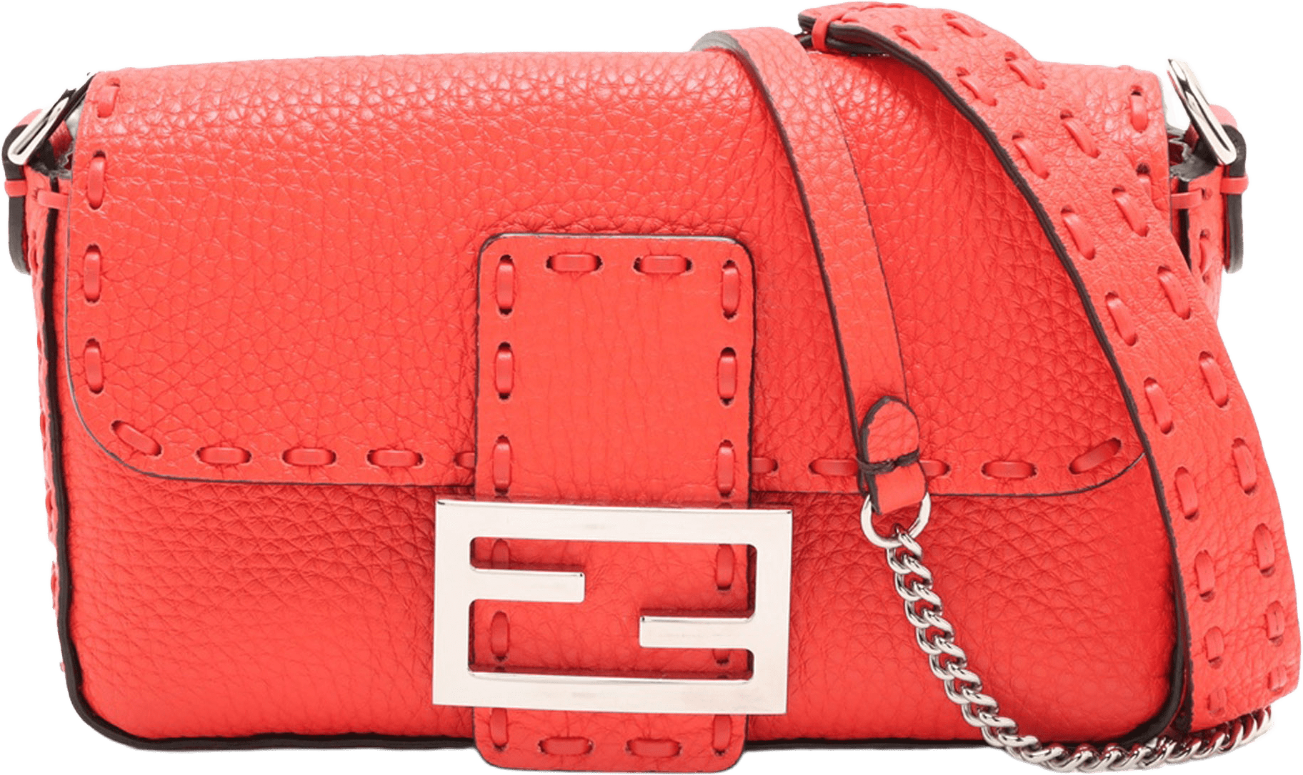 Fendi Mini Leather Selleria Baguette Satchel, från Luxclusif, i färgen red.