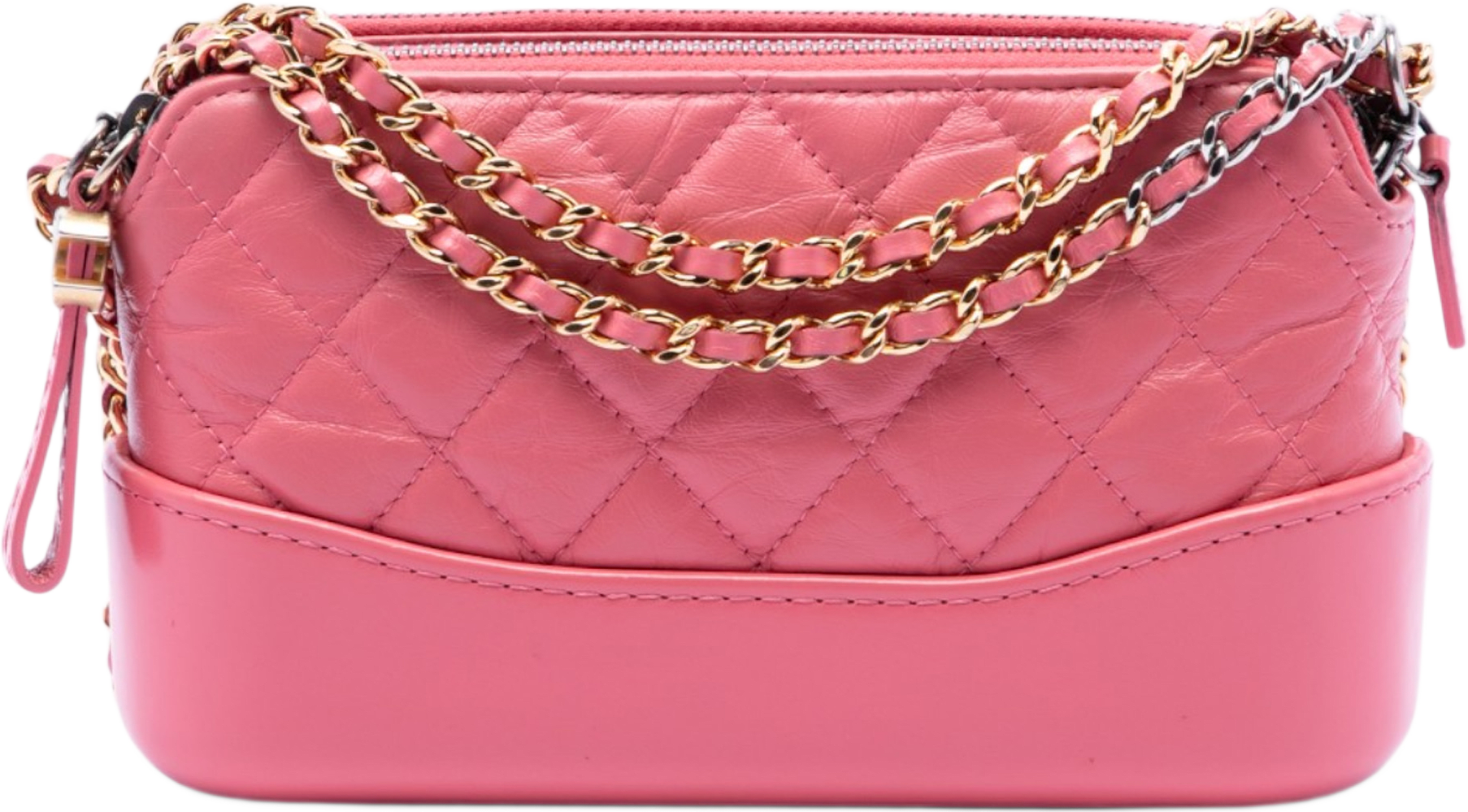 Chanel Quilted Aged Calfskin Gabrielle Double Zip Clutch With Chain, från Luxclusif, i färgen rosa.