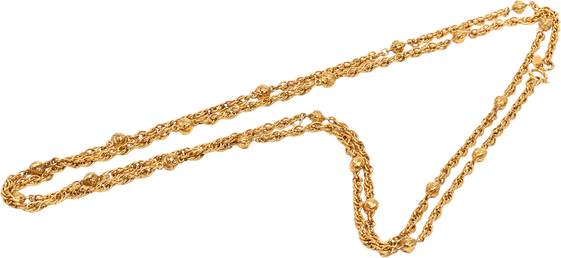 Chanel Cc Gold Plated Station Chain Long Necklace, från Luxclusif, i färgen guld.