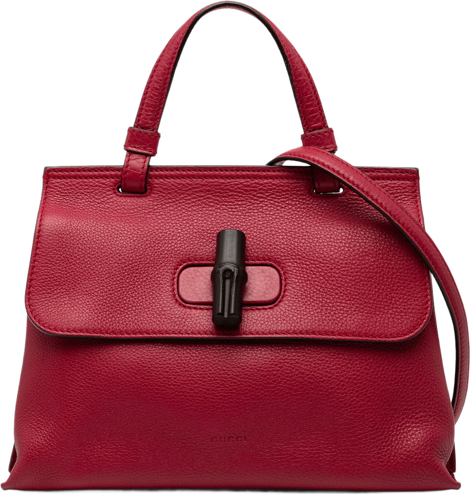 Gucci Small Calfskin Bamboo Daily Satchel, från Luxclusif, i färgen röd.