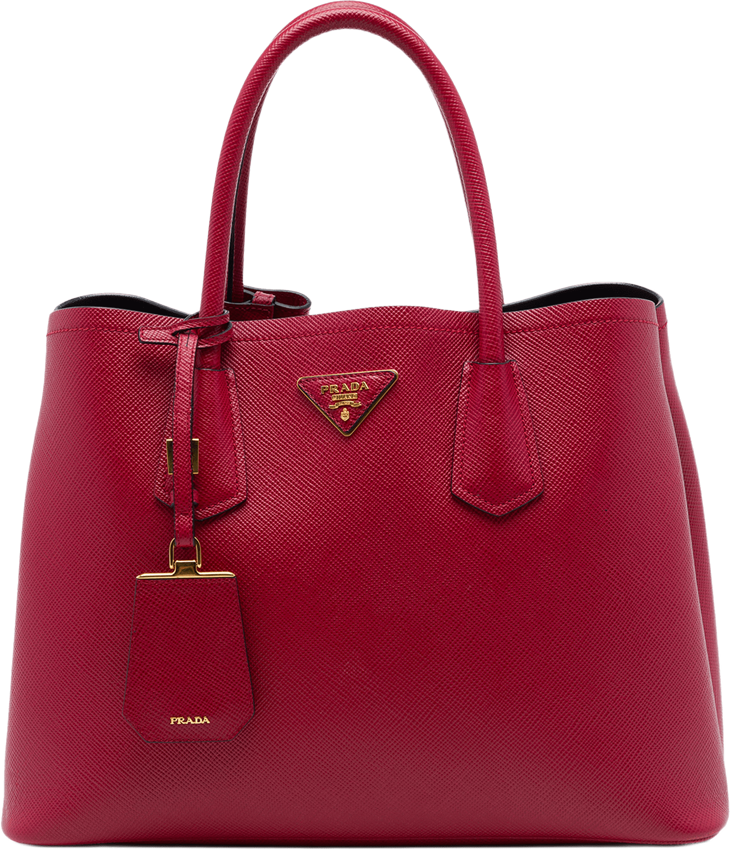 Prada Medium Saffiano Cuir Double Satchel, från Luxclusif, i färgen röd.