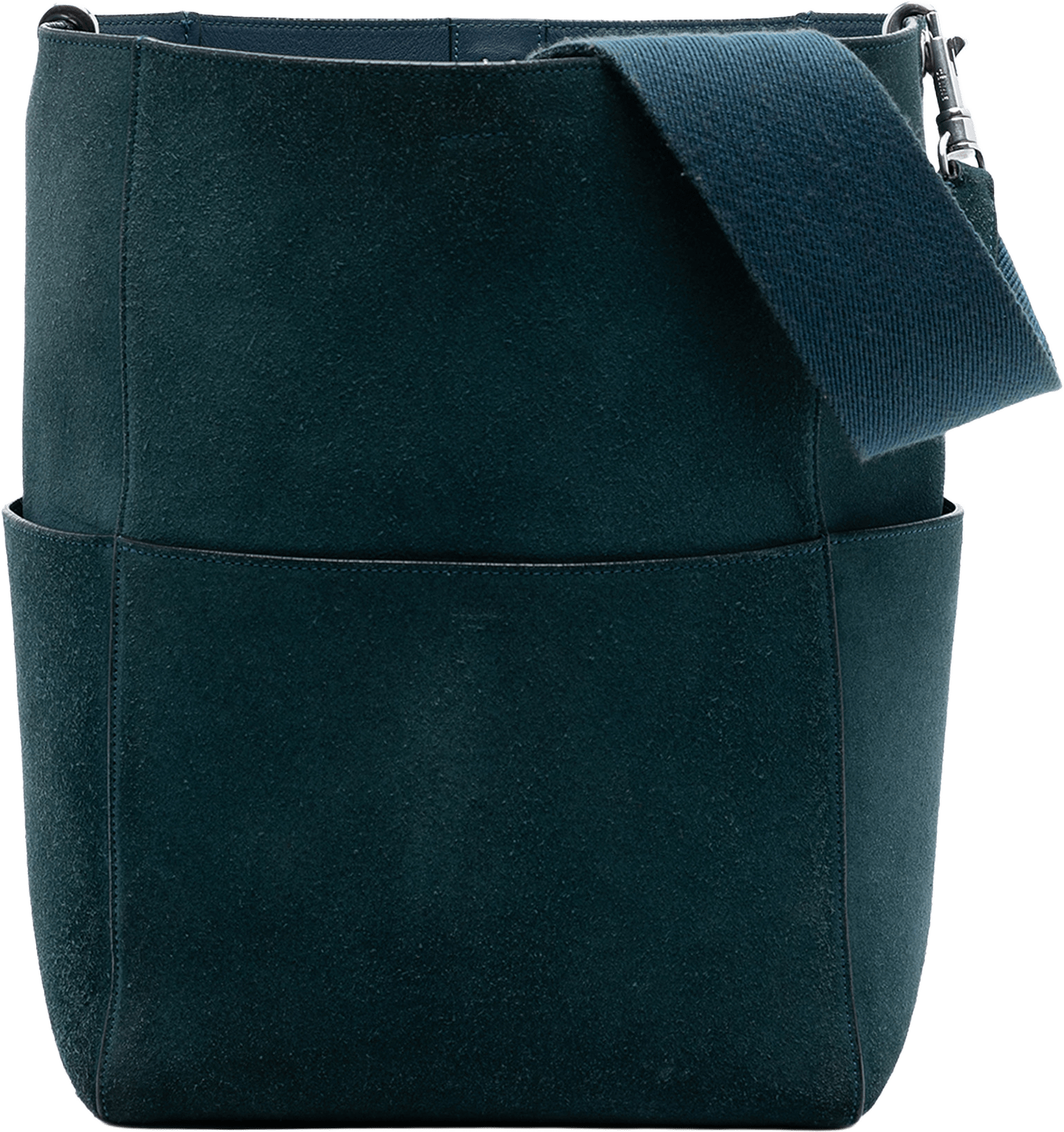 Celine Medium Suede Seau Sangle Bucket Bag, från Luxclusif, i färgen peacock.