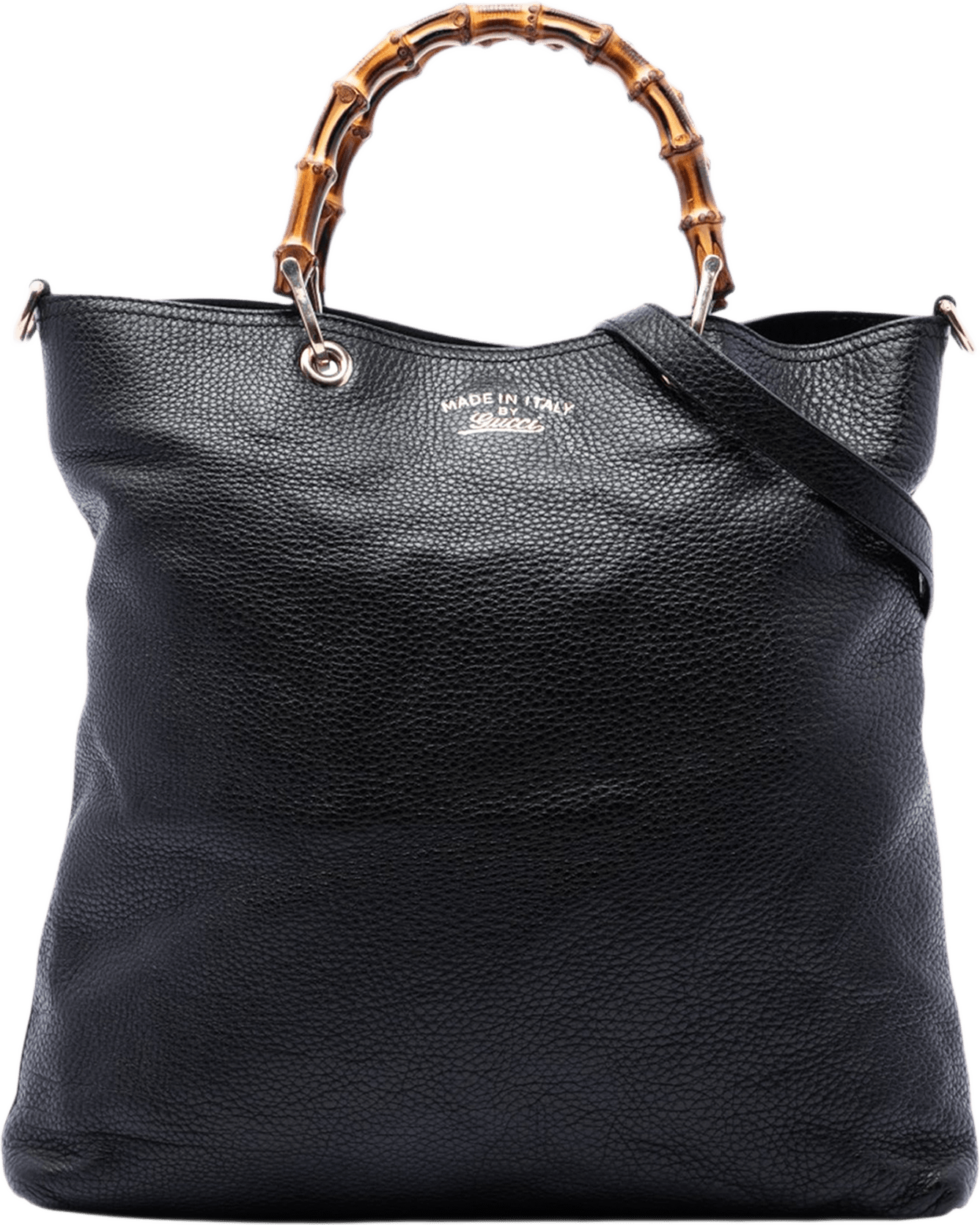 Gucci Tall Pebbled Calfskin Bamboo Shopper Tote, från Luxclusif, i färgen svart.