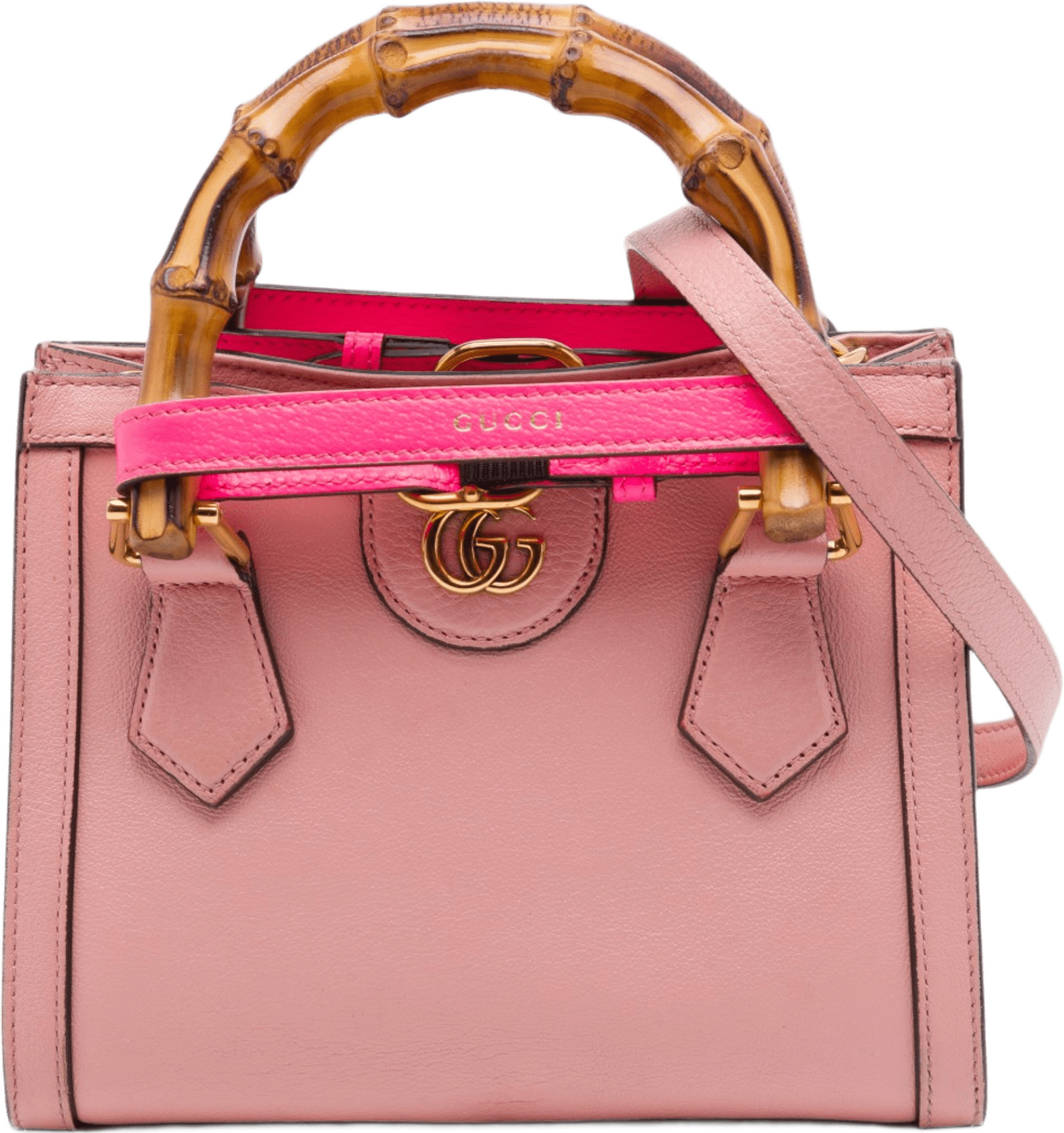 Gucci Mini Gg Calfskin Bamboo Diana Satchel, från Luxclusif, i färgen rosa.