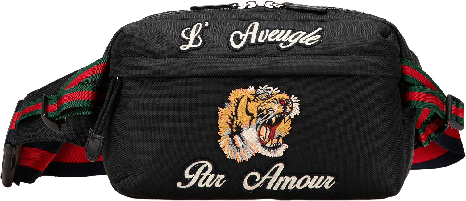 Gucci Techno Canvas Web L Aveugle Par Amour Embroidered Belt Bag, från Luxclusif, i färgen black.