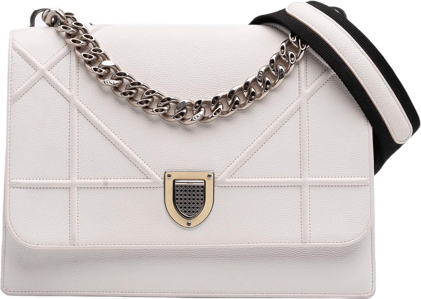 Dior Large Grained Calfskin Diorama Satchel, från Luxclusif, i färgen white.