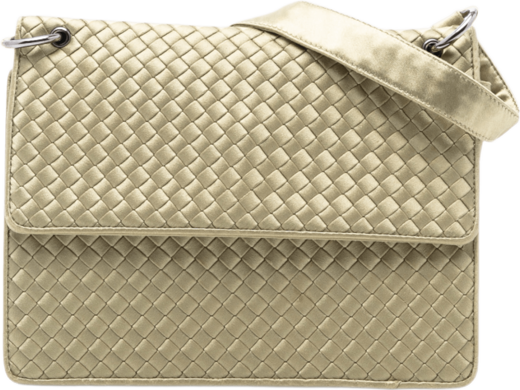 Bottega Veneta Satin Intrecciato Flap Shoulder Bag, från Luxclusif, i färgen gold.