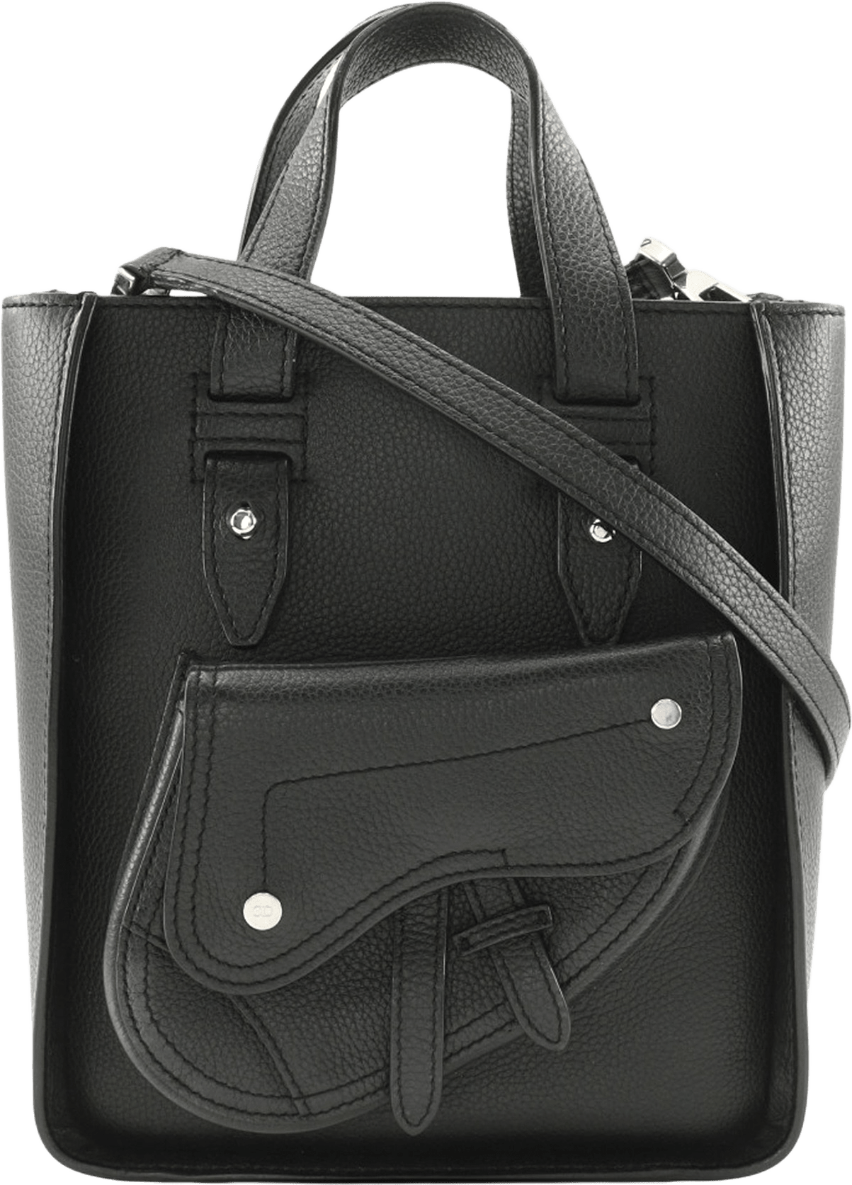 Dior Mini Grained Calfskin Saddle Tote, från Luxclusif, i färgen black.