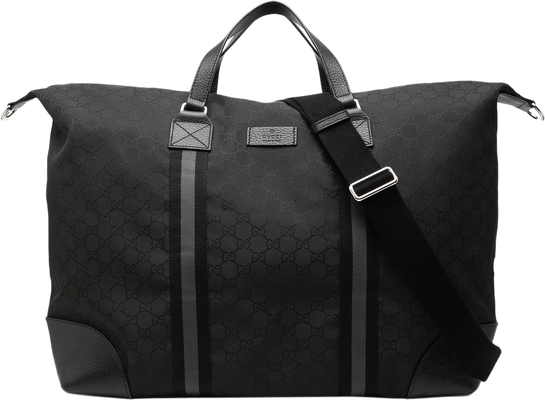 Gucci Xl Gg Nylon Web Duffle Bag, från Luxclusif, i färgen svart.
