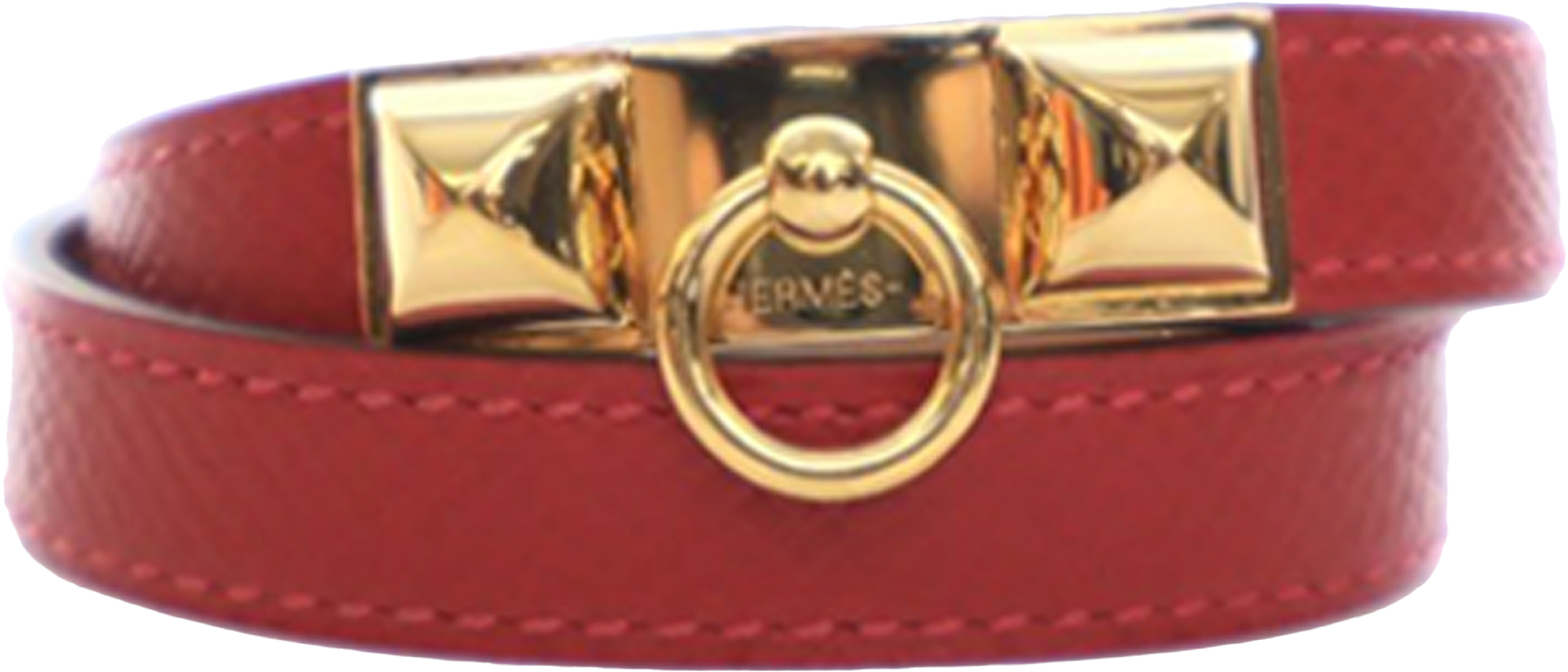 Hermès Epsom Rivale Double Tour Bracelet M, från Luxclusif, i färgen red.