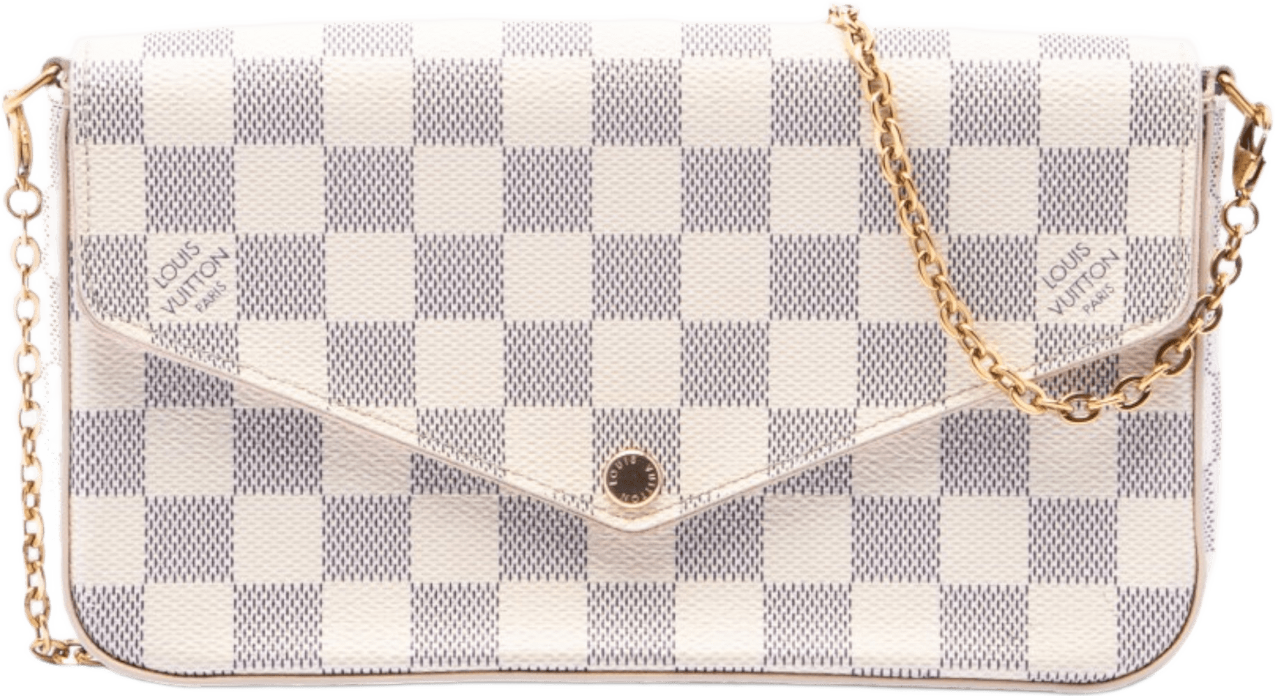 Louis Vuitton Damier Azur Pochette Felicie, från Luxclusif, i färgen white.