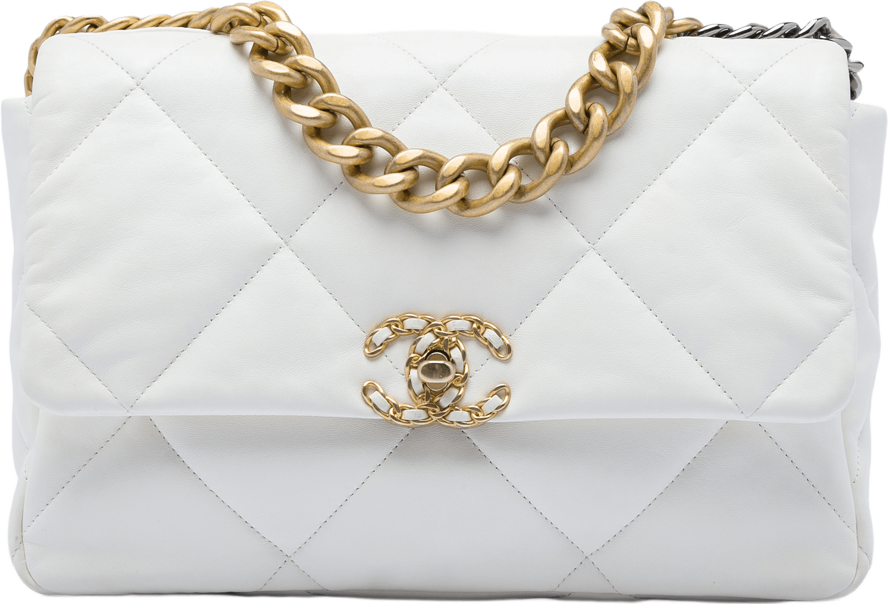 Chanel Large Lambskin 19 Flap, från Luxclusif, i färgen vit.