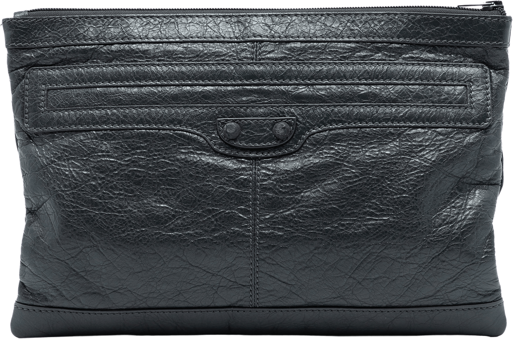 Balenciaga Lambskin Motocross Classic Clip Clutch, från Luxclusif, i färgen black.