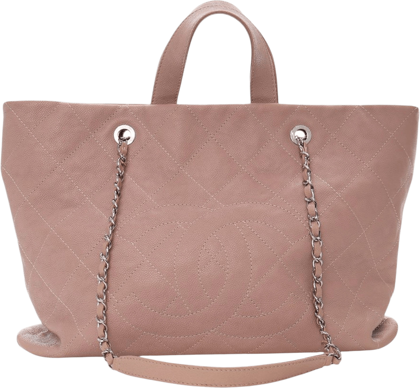 Chanel Quilted Caviar Shopping Tote, från Luxclusif, i färgen beige.