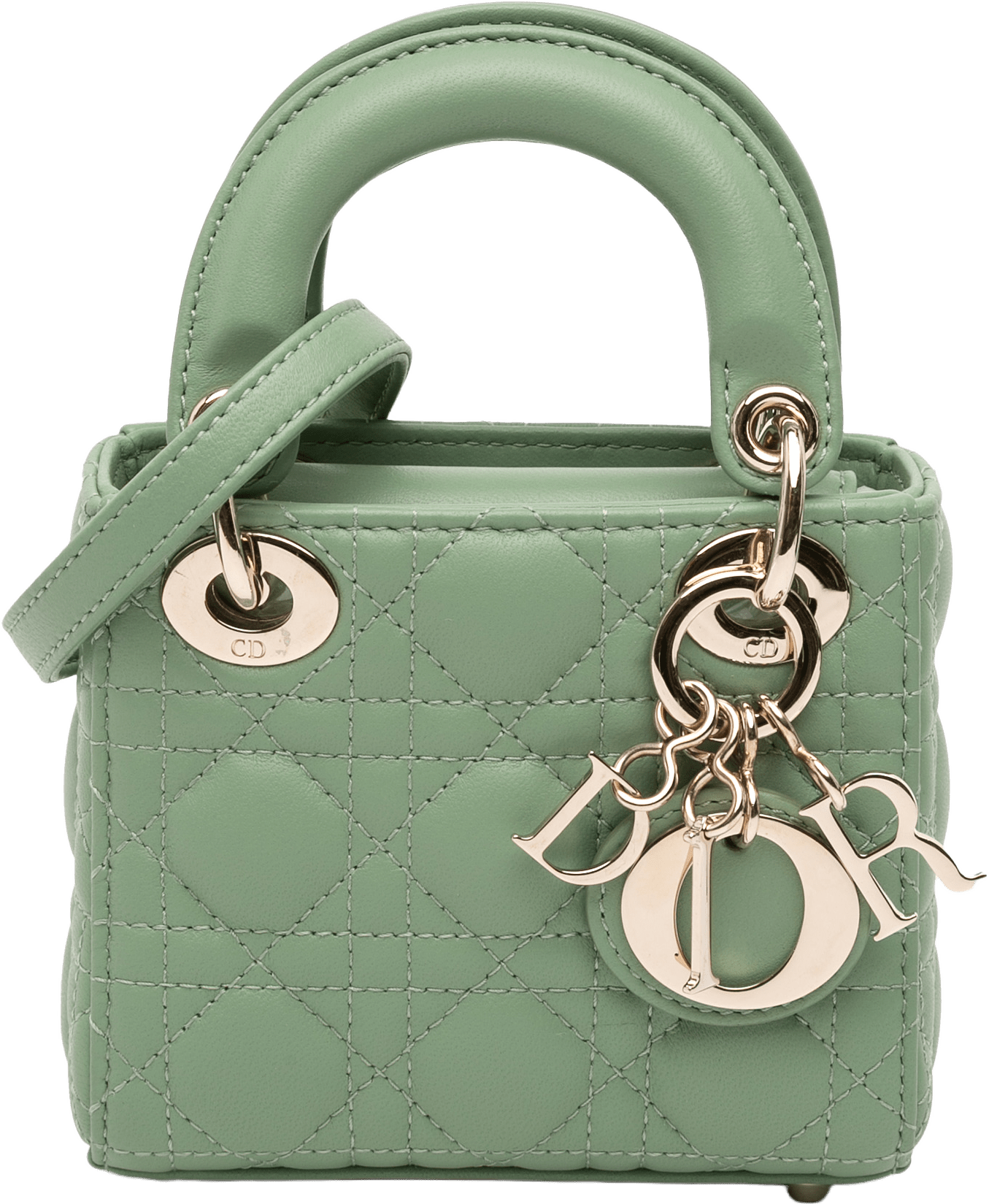 Dior Micro Lambskin Cannage Lady Dior, från Luxclusif, i färgen mint.