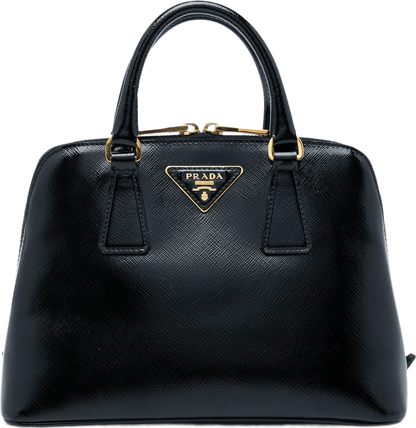 Prada Small Saffiano Vernice Promenade Satchel, från Luxclusif, i färgen svart.