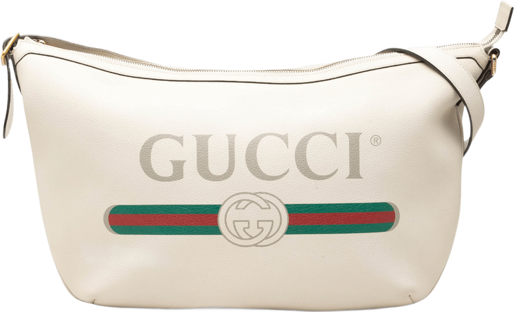 Gucci Grained Calfskin Logo Half Moon Crossbody, från Luxclusif, i färgen vit.