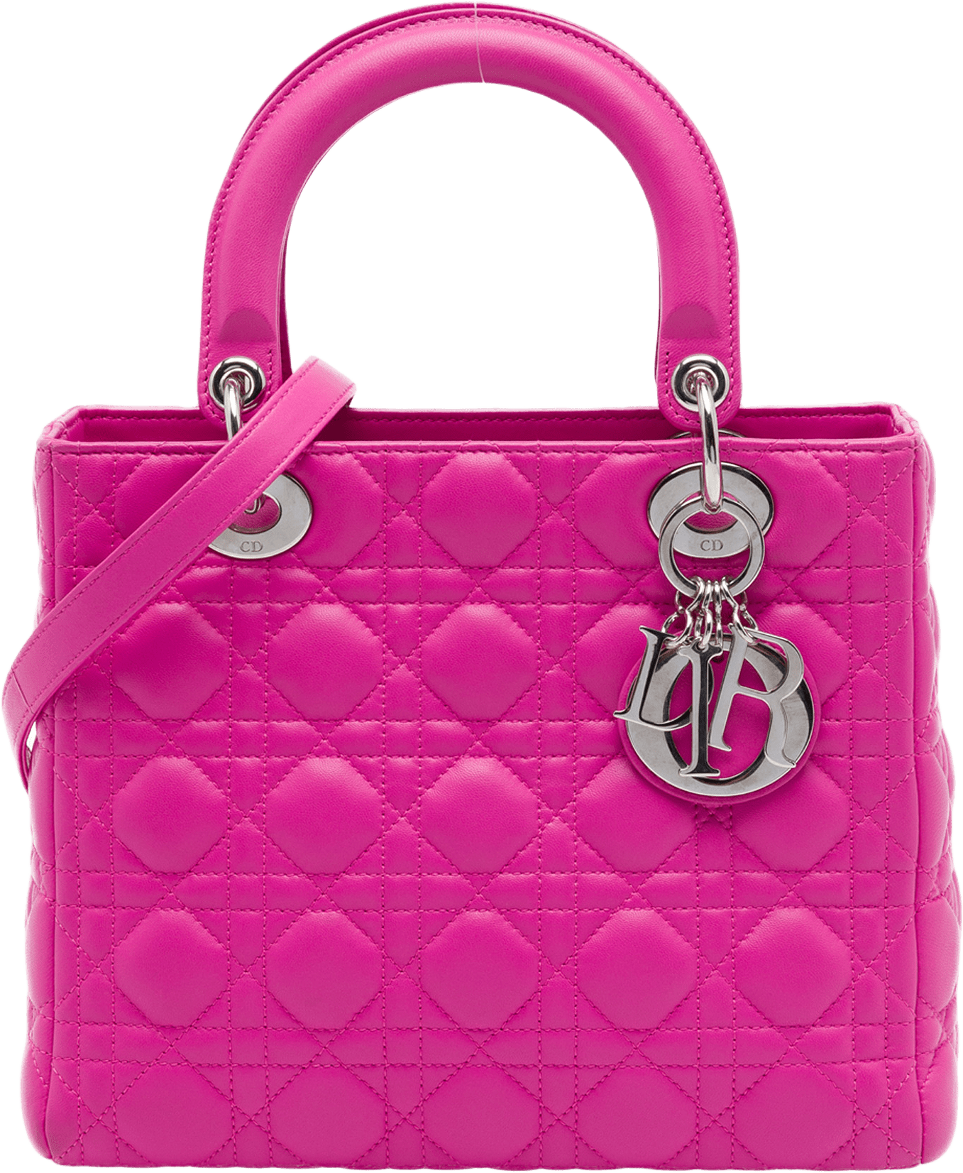 Dior Medium Lambskin Cannage Lady Dior, från Luxclusif, i färgen rosa.