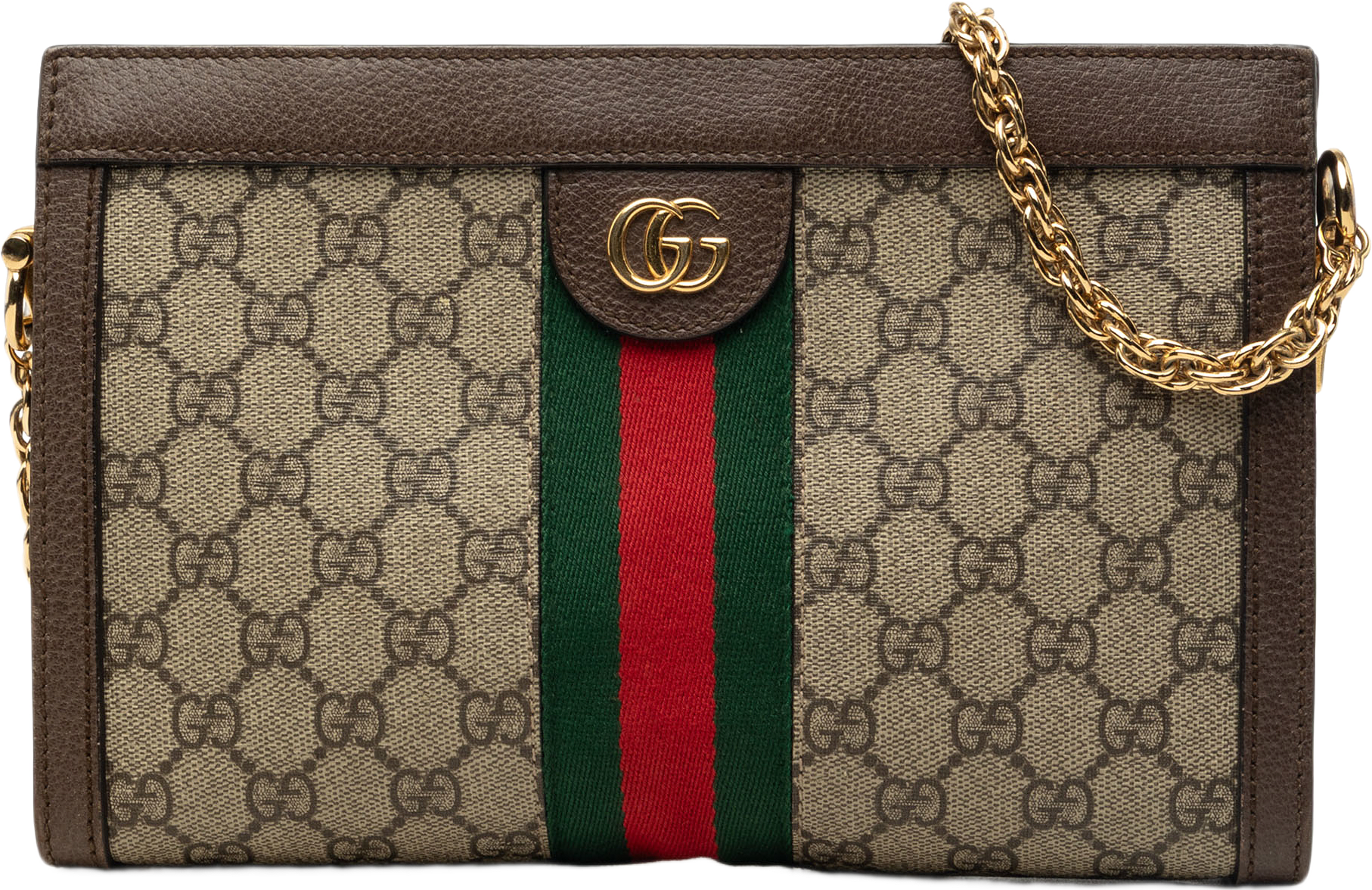 Gucci Small Gg Supreme Web Ophidia Chain Crossbody, från Luxclusif, i färgen beige.