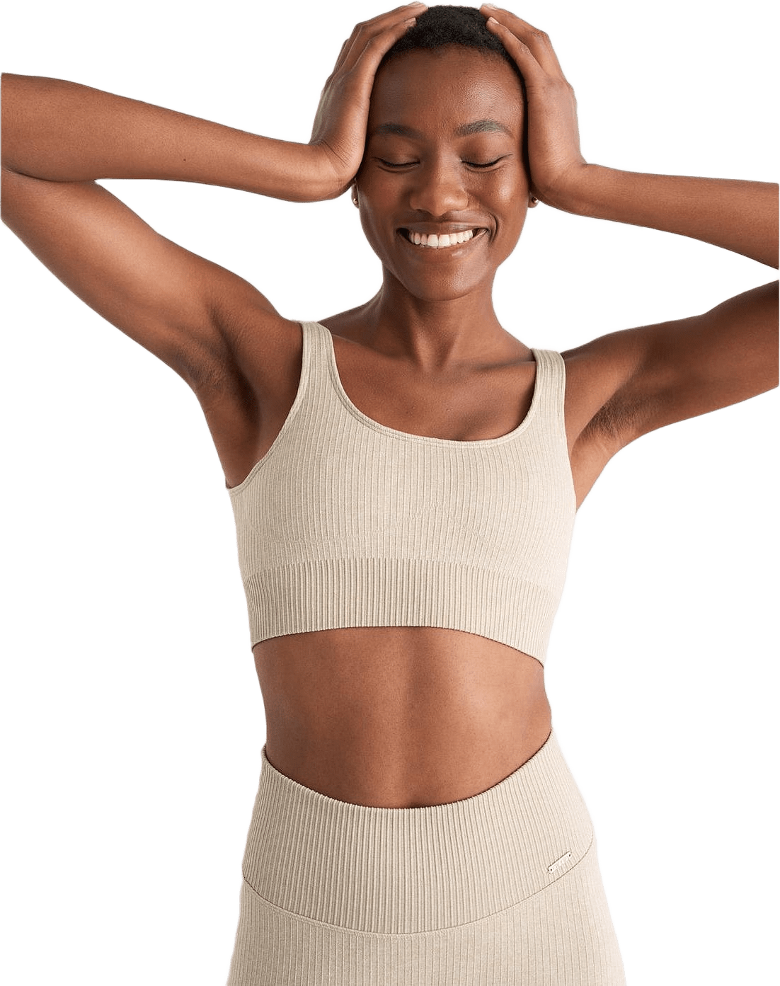 Beige Melange Ribbed Seamless Bra