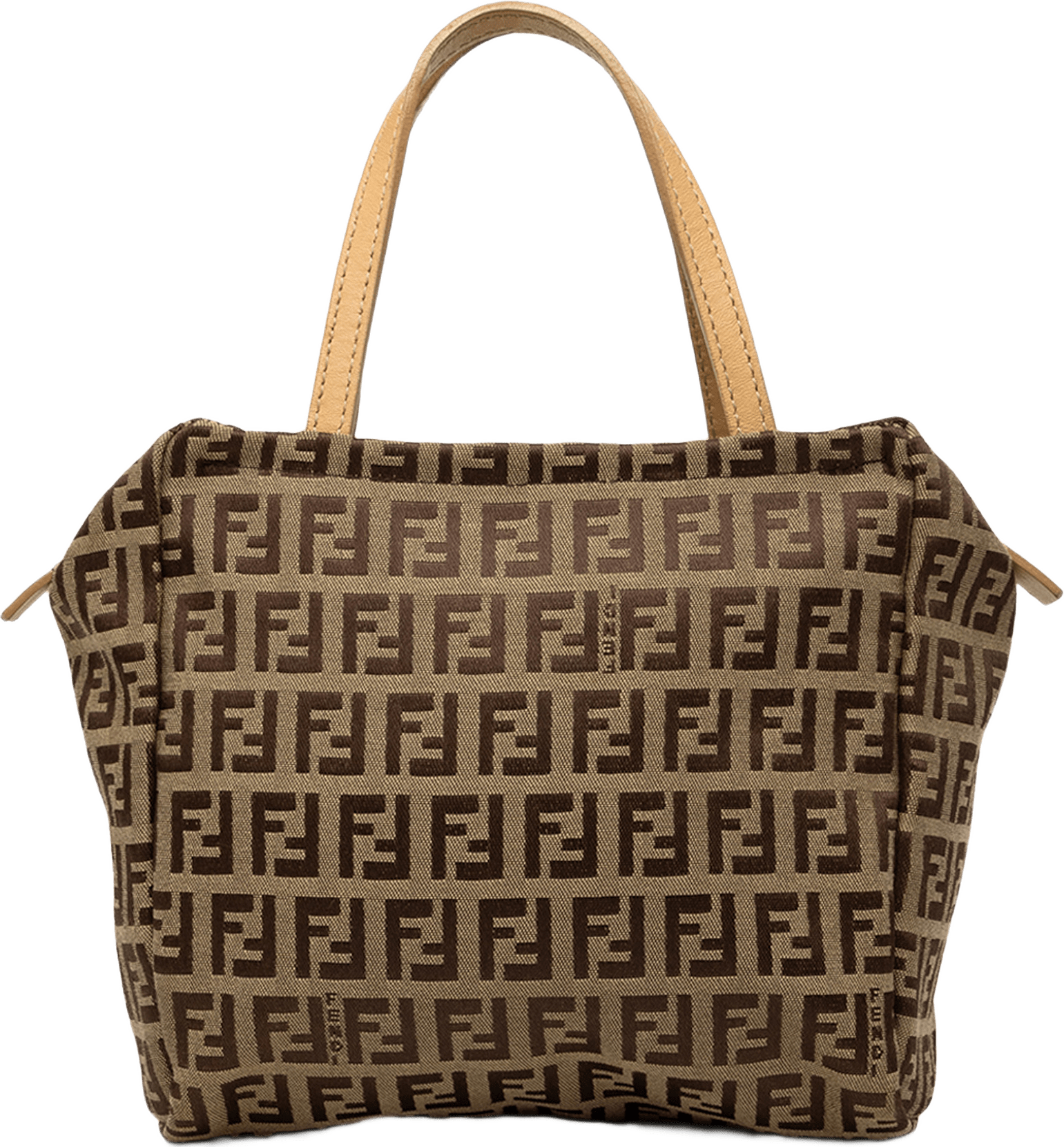 Fendi Mini Zucchino Canvas Handbag, från Luxclusif, i färgen beige.