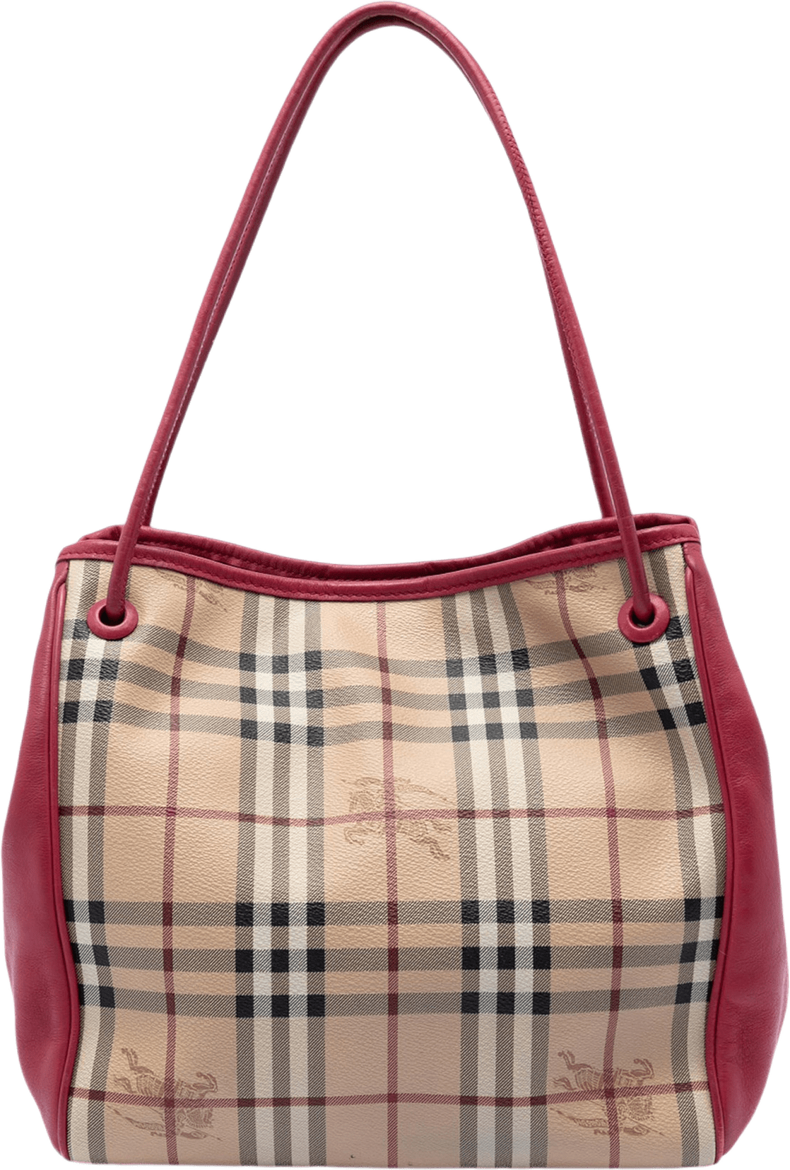 Burberry Small Haymarket Check Coated Canvas And Calfskin Canterbury Tote, från Luxclusif, i färgen röd.
