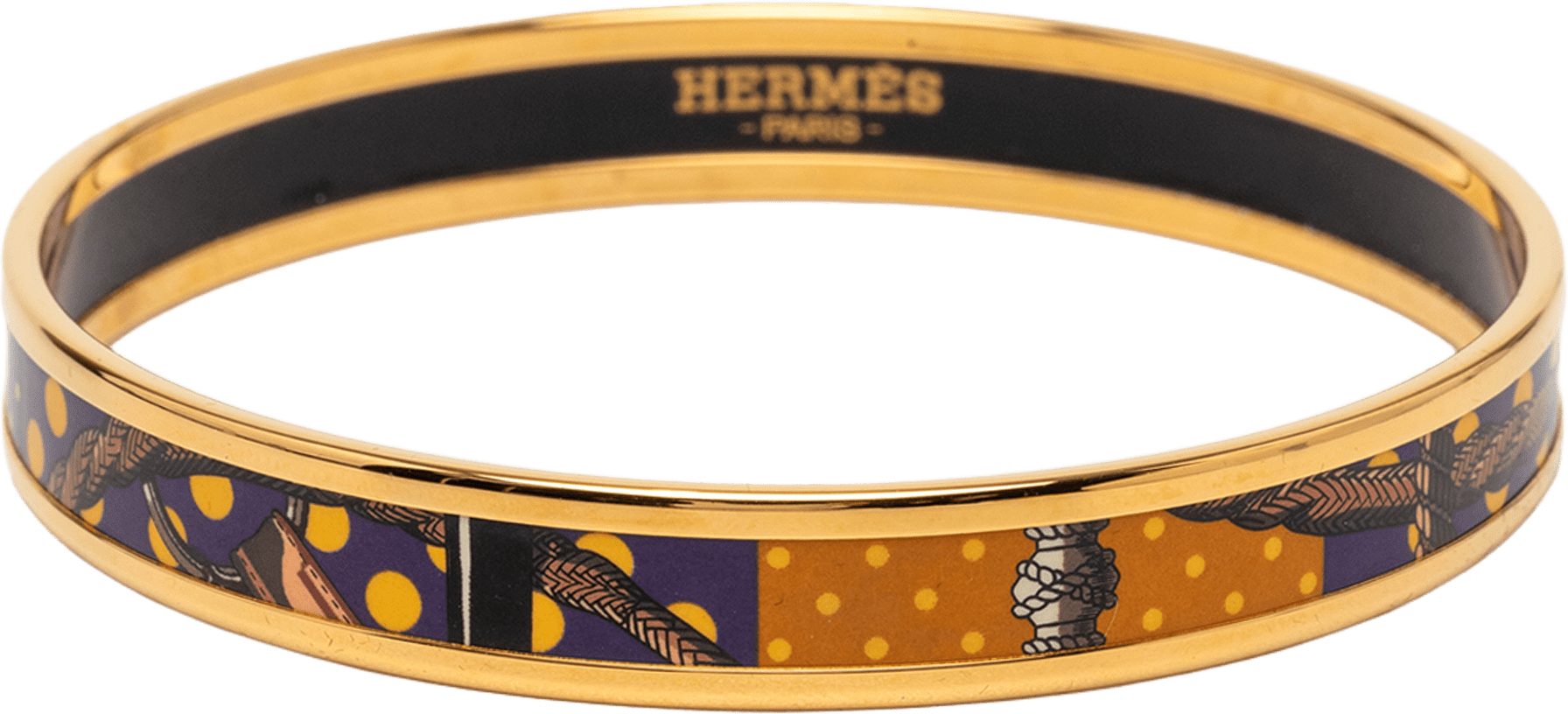 Hermès Narrow Enamel Clic Clac A Pois Bangle 62, från Luxclusif, i färgen gold.