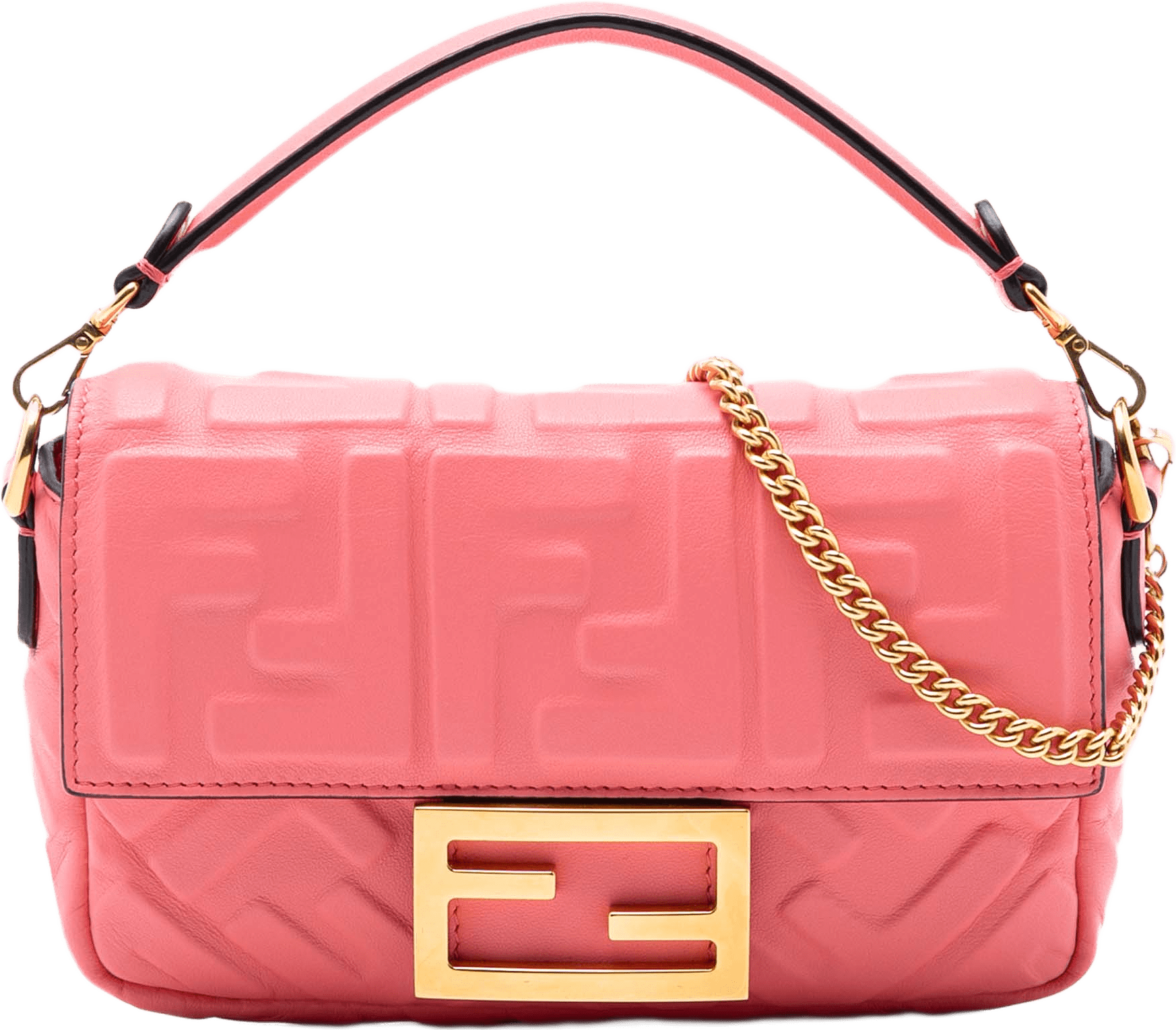 Fendi Mini Zucca Embossed Leather Baguette Satchel, från Luxclusif, i färgen salmon.