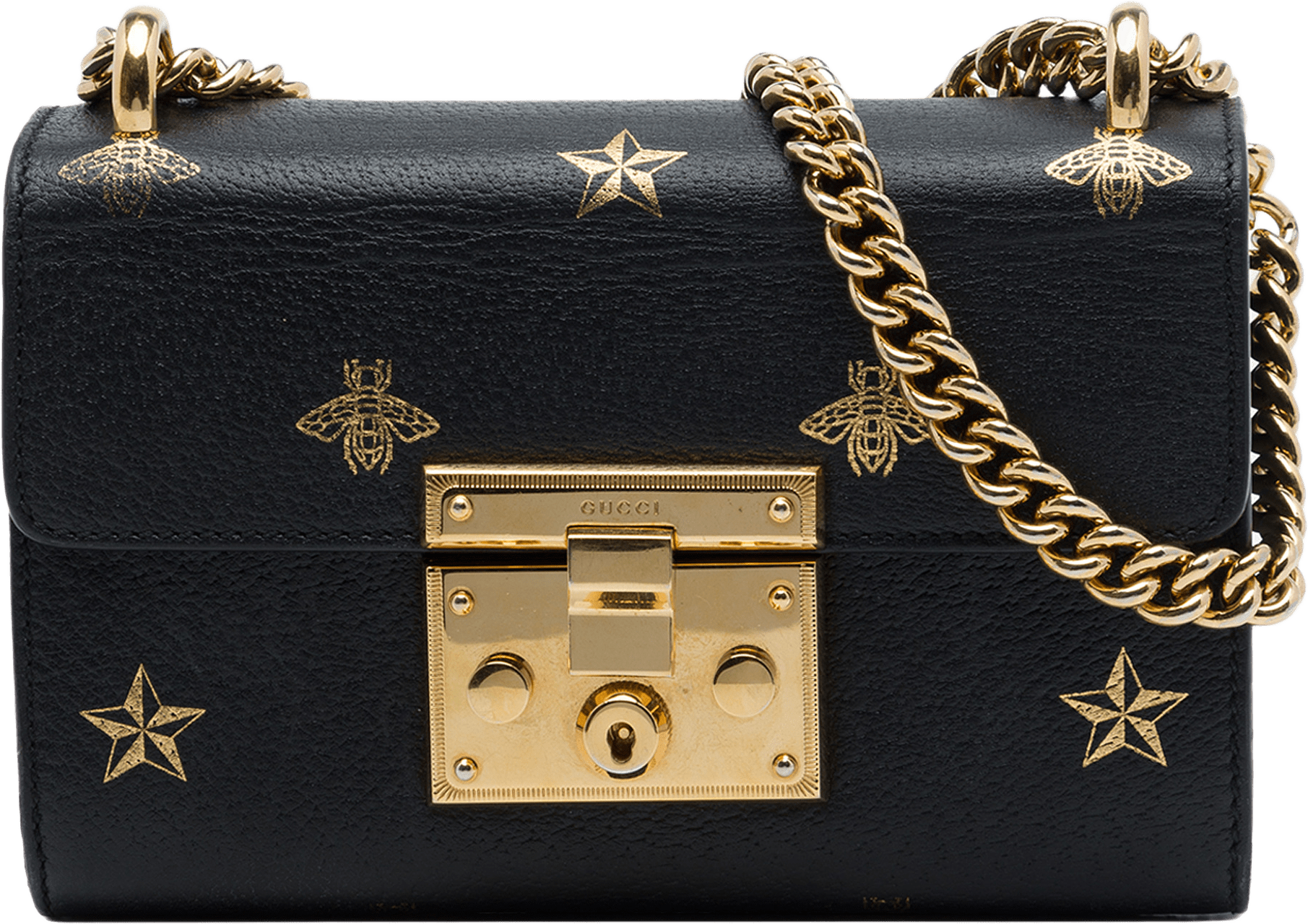 Gucci Small Calfskin Bee Star Padlock Crossbody, från Luxclusif, i färgen svart.