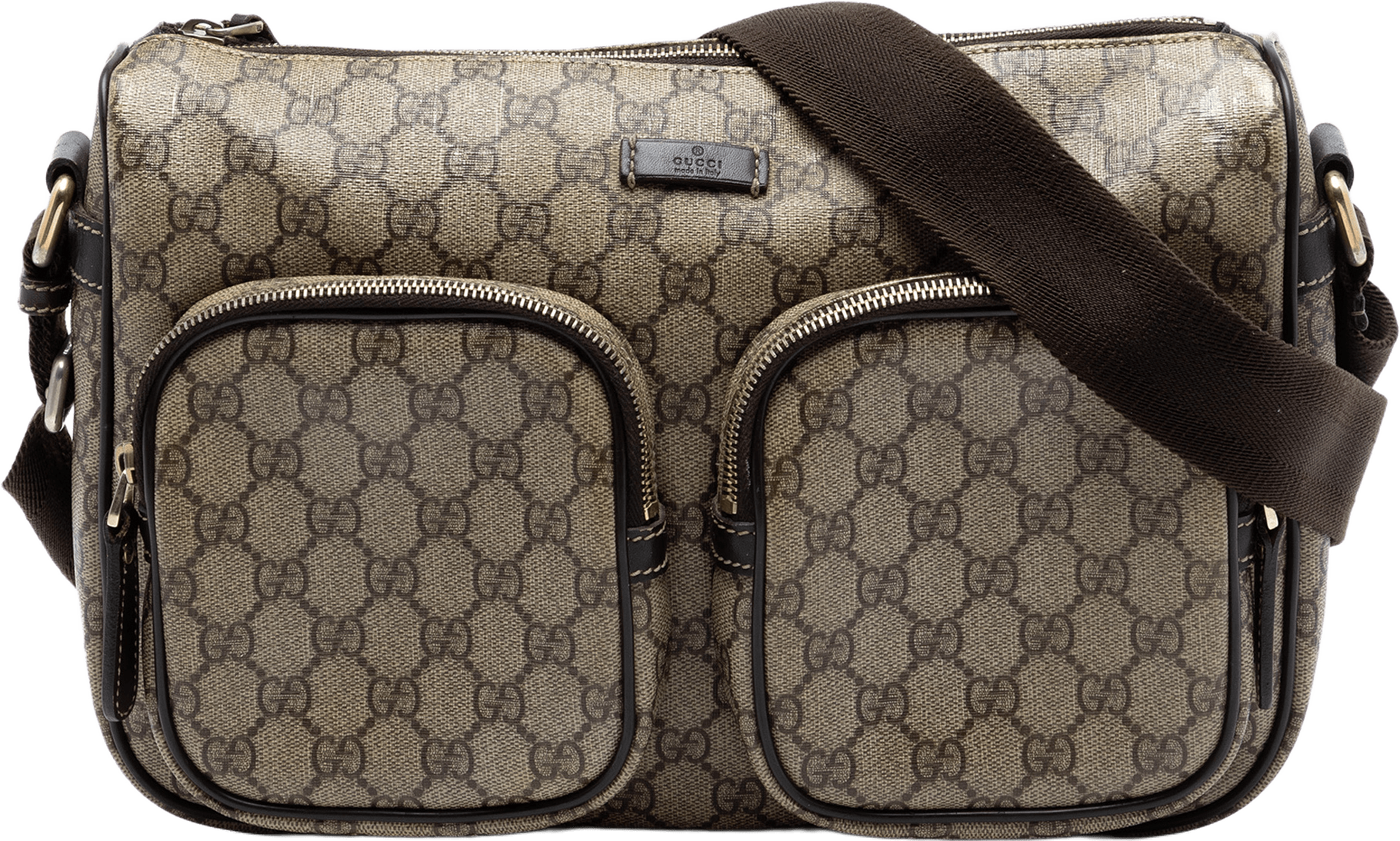 Gucci Gg Supreme Double Pocket Crossbody, från Luxclusif, i färgen beige.