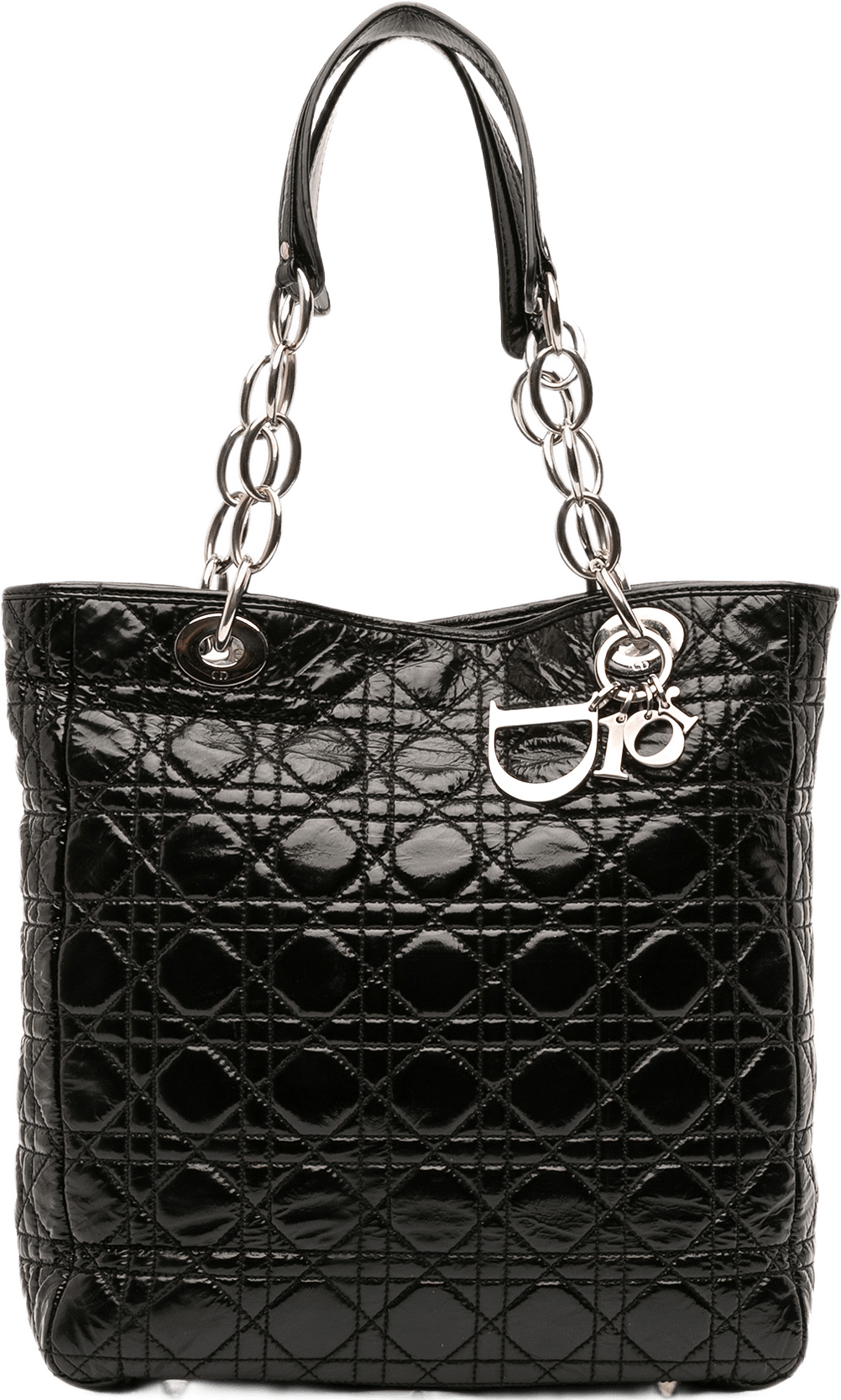Dior Patent Cannage Lady Dior Soft Shopping Tote, från Luxclusif, i färgen svart.
